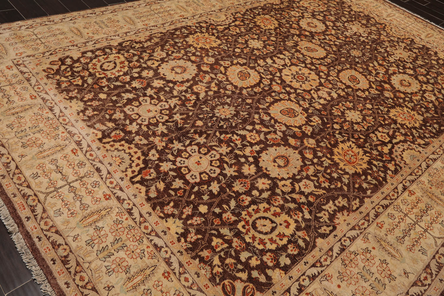 9x12 Brown, Beige, Gold Color Hand Knotted All-Over 100% Wool Traditional-Persian/Oriental Oriental Rug
