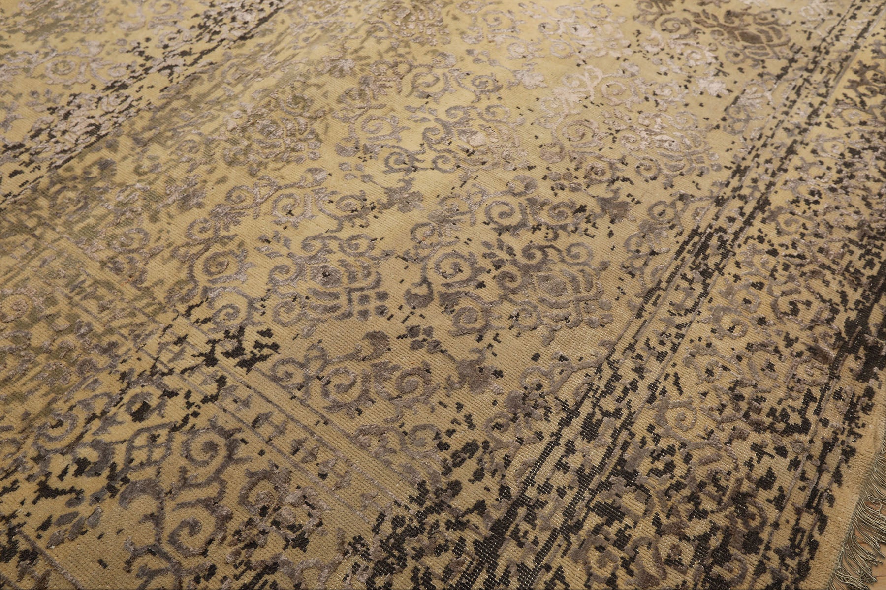 8x10 Vanilla, Taupe, Moss Color Hand Knotted Oushak Wool & Bamboo Silk Transitional Oriental Rug