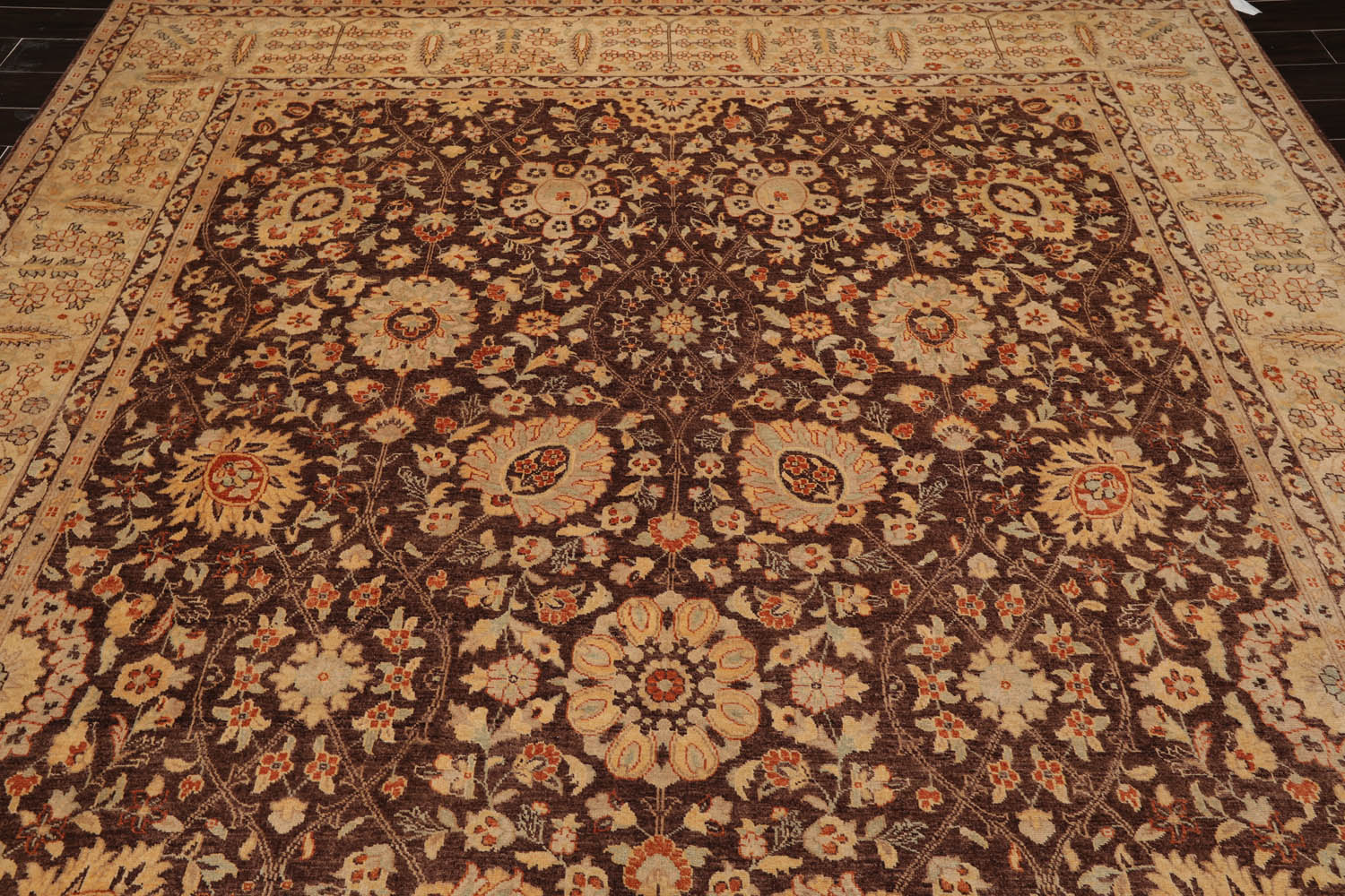 9x12 Brown, Beige, Gold Color Hand Knotted All-Over 100% Wool Traditional-Persian/Oriental Oriental Rug