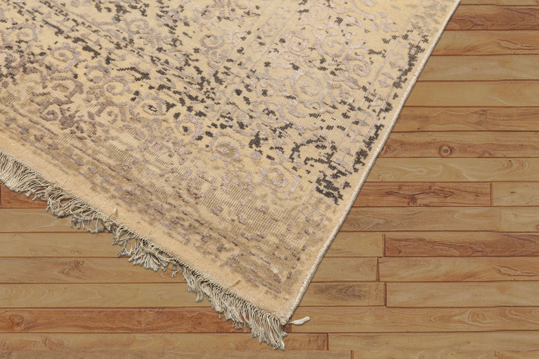 8x10 Vanilla, Taupe, Moss Color Hand Knotted Oushak Wool & Bamboo Silk Transitional Oriental Rug