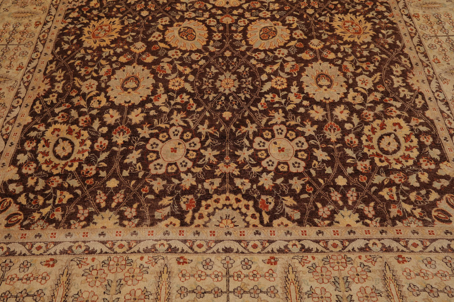 9x12 Brown, Beige, Gold Color Hand Knotted All-Over 100% Wool Traditional-Persian/Oriental Oriental Rug