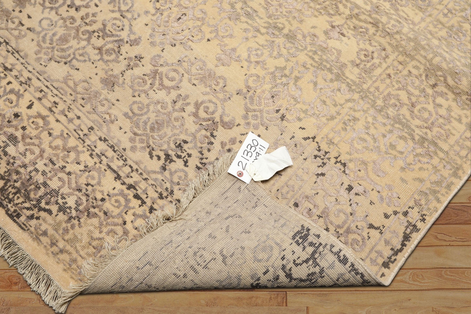 8x10 Vanilla, Taupe, Moss Color Hand Knotted Oushak Wool & Bamboo Silk Transitional Oriental Rug