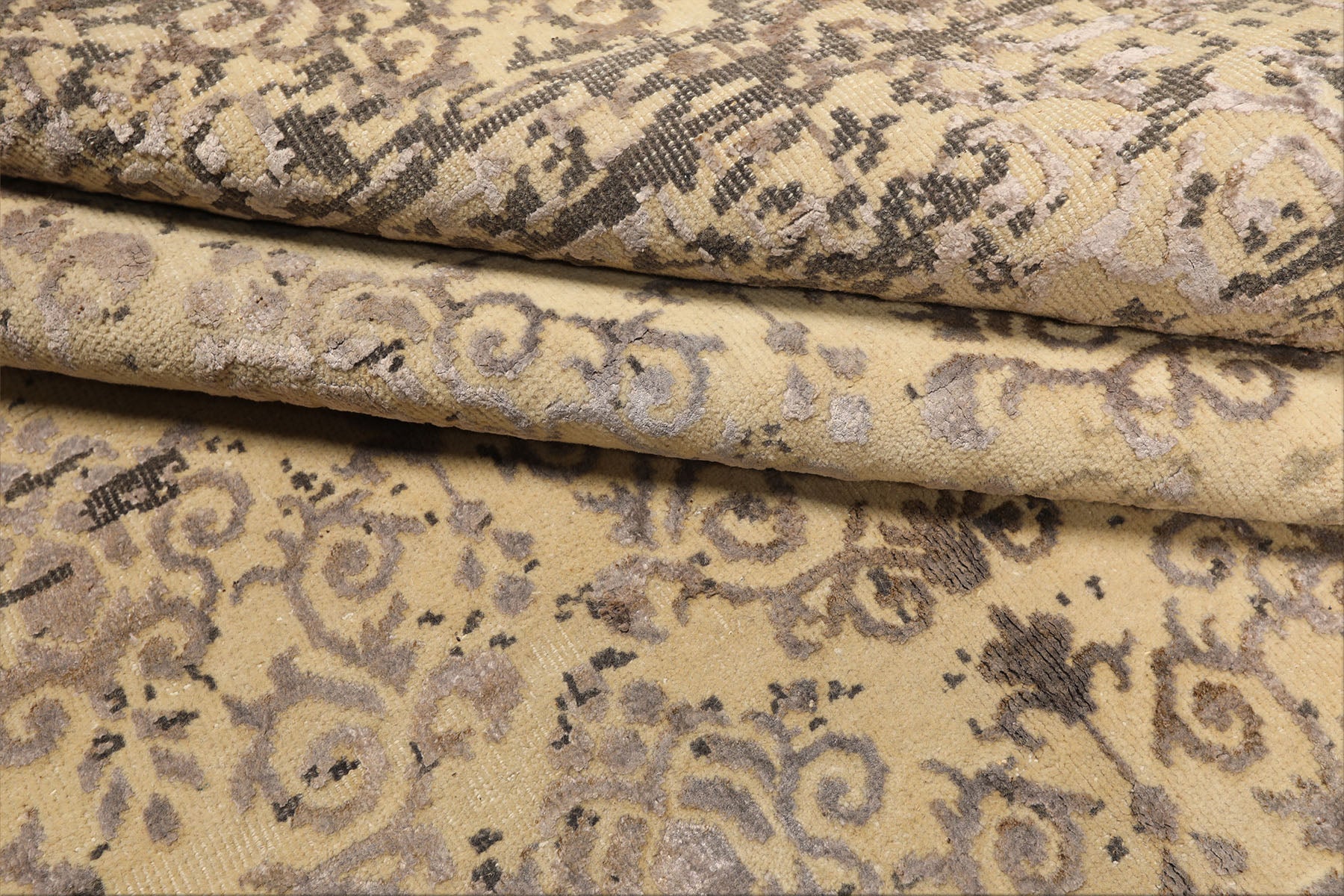 8x10 Vanilla, Taupe, Moss Color Hand Knotted Oushak Wool & Bamboo Silk Transitional Oriental Rug