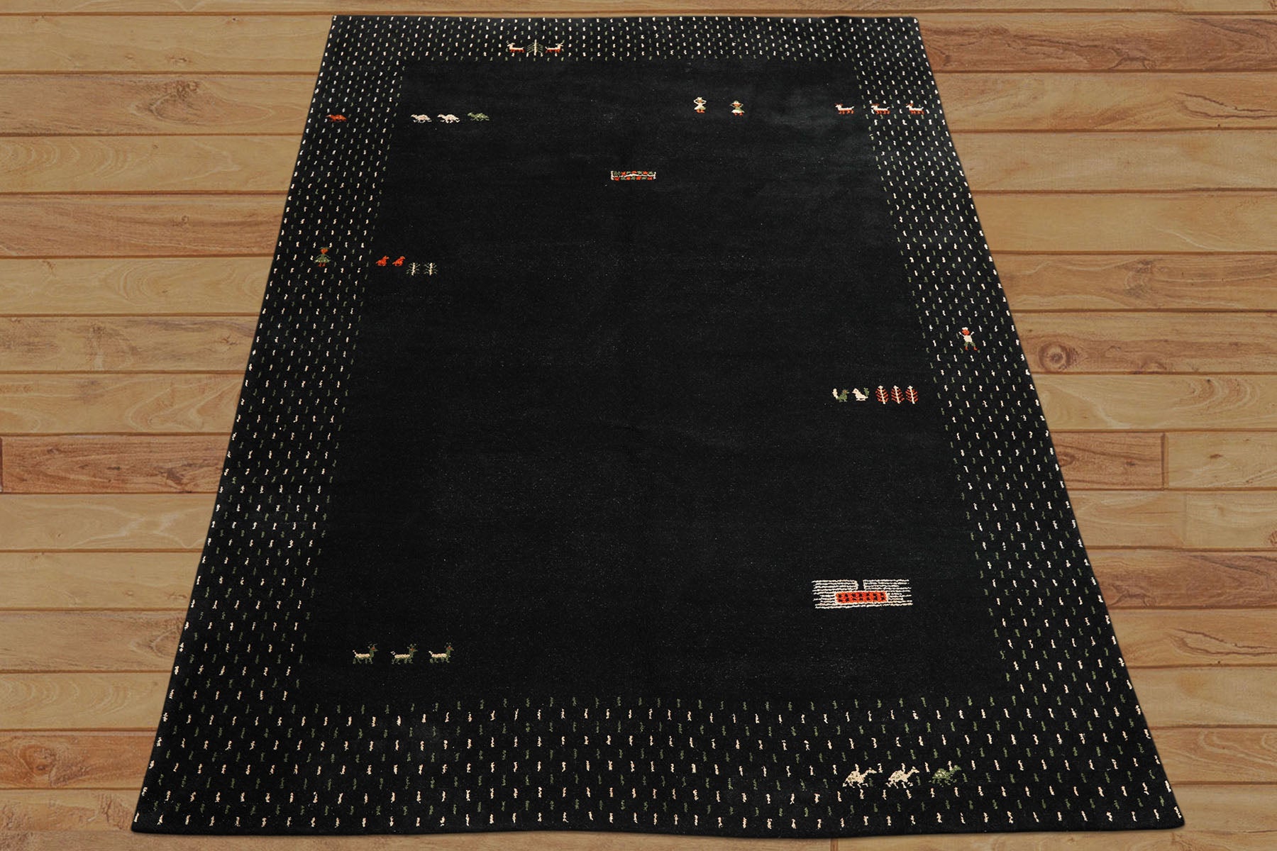 8x11 Black, Ivory, Green Color Hand Knotted Gabbeh Wool Modern & Contemporary Oriental Rug