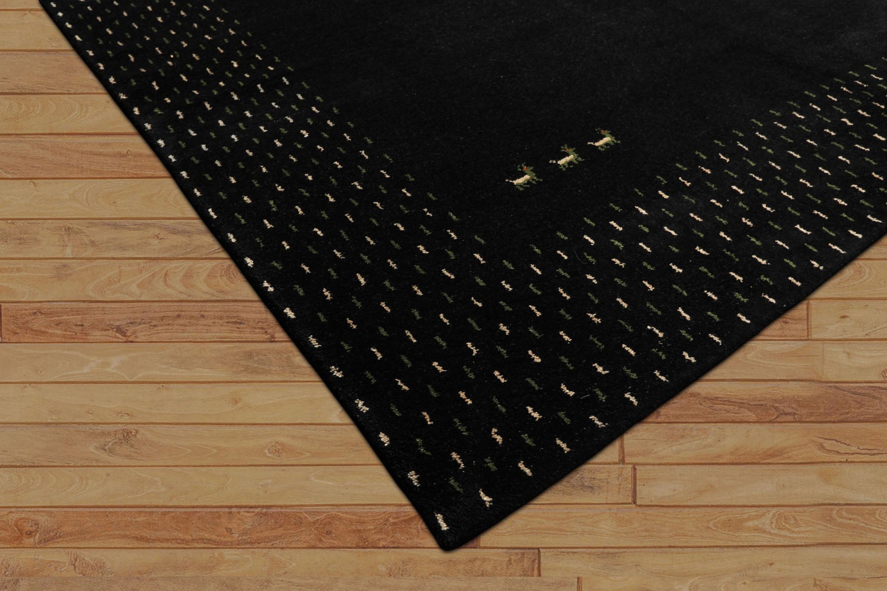 8x11 Black, Ivory, Green Color Hand Knotted Gabbeh Wool Modern & Contemporary Oriental Rug
