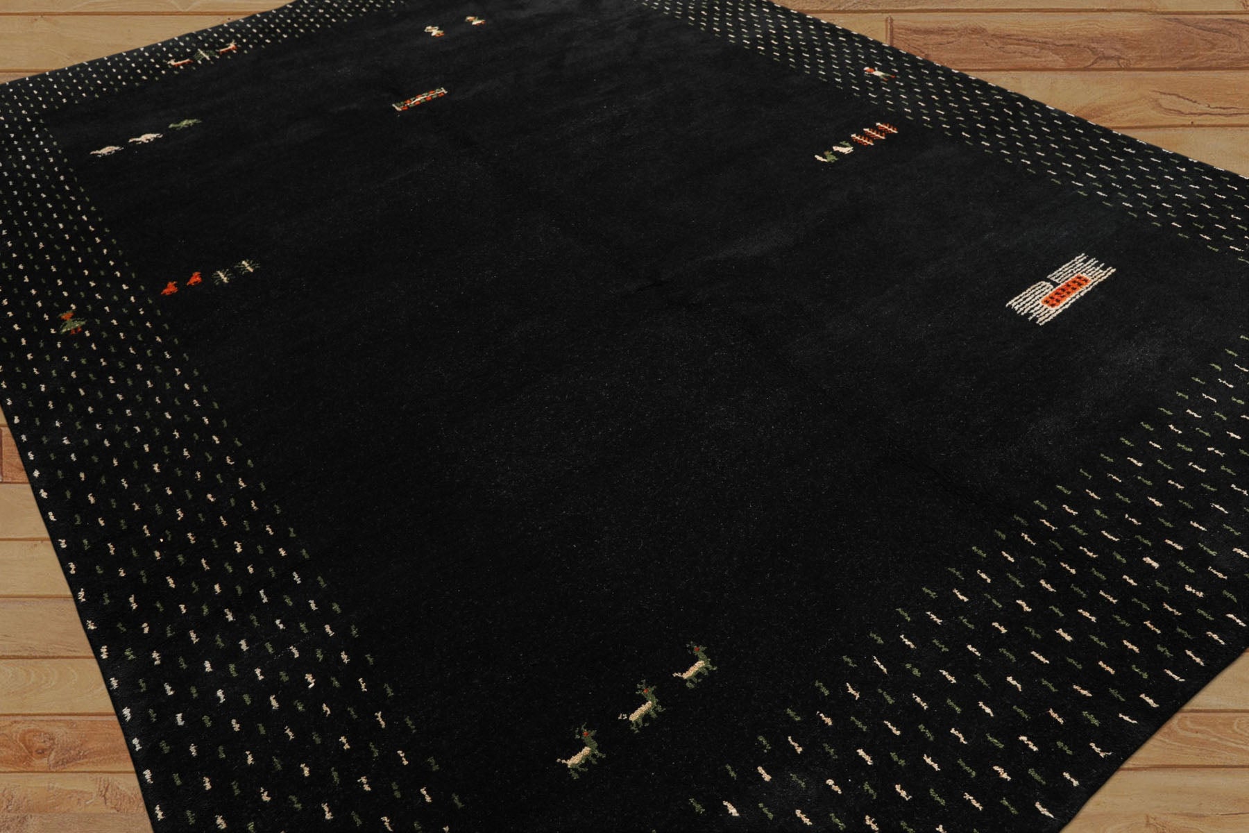 8x11 Black, Ivory, Green Color Hand Knotted Gabbeh Wool Modern & Contemporary Oriental Rug