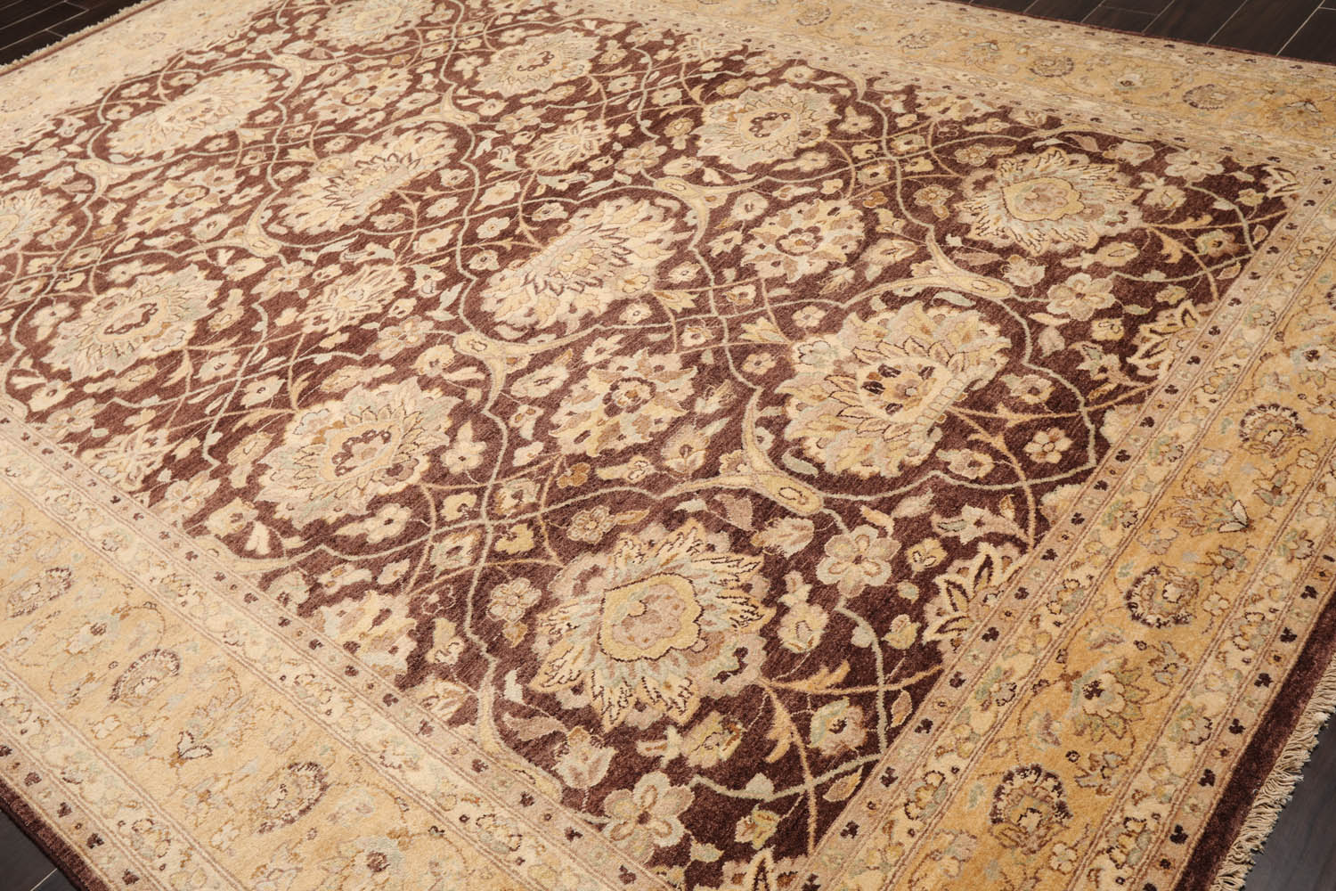 9x12 Brown, Caramel, Beige Color Hand Knotted All-Over 100% Wool Traditional Oriental Rug