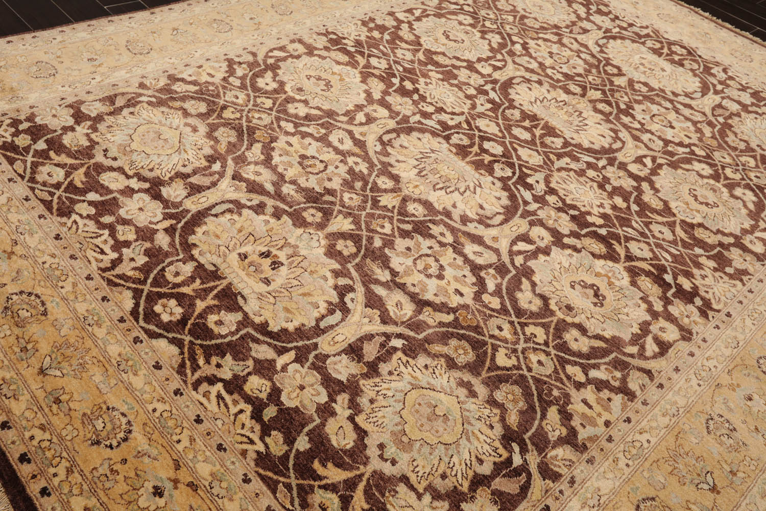 9x12 Brown, Caramel, Beige Color Hand Knotted All-Over 100% Wool Traditional Oriental Rug
