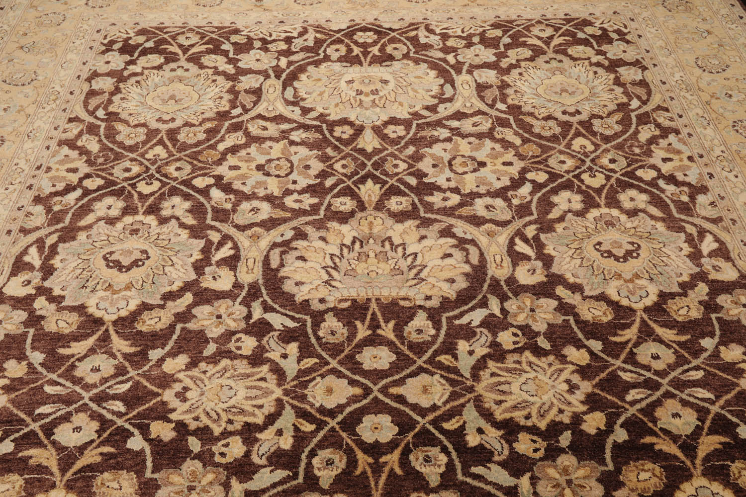 9x12 Brown, Caramel, Beige Color Hand Knotted All-Over 100% Wool Traditional Oriental Rug