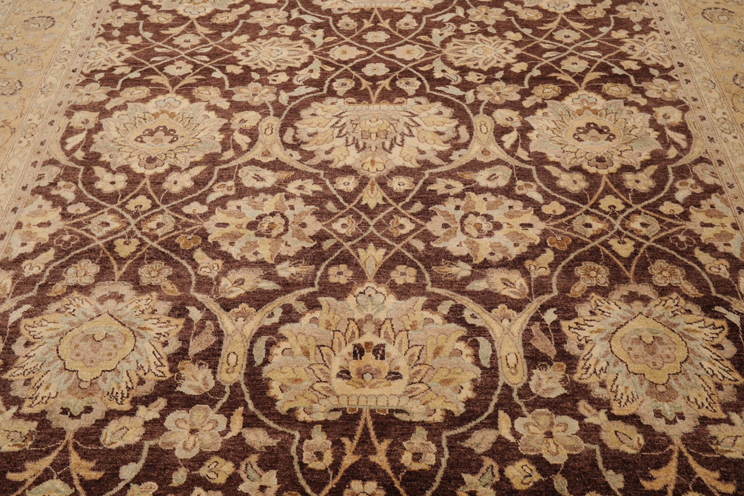 9x12 Brown, Caramel, Beige Color Hand Knotted All-Over 100% Wool Traditional Oriental Rug