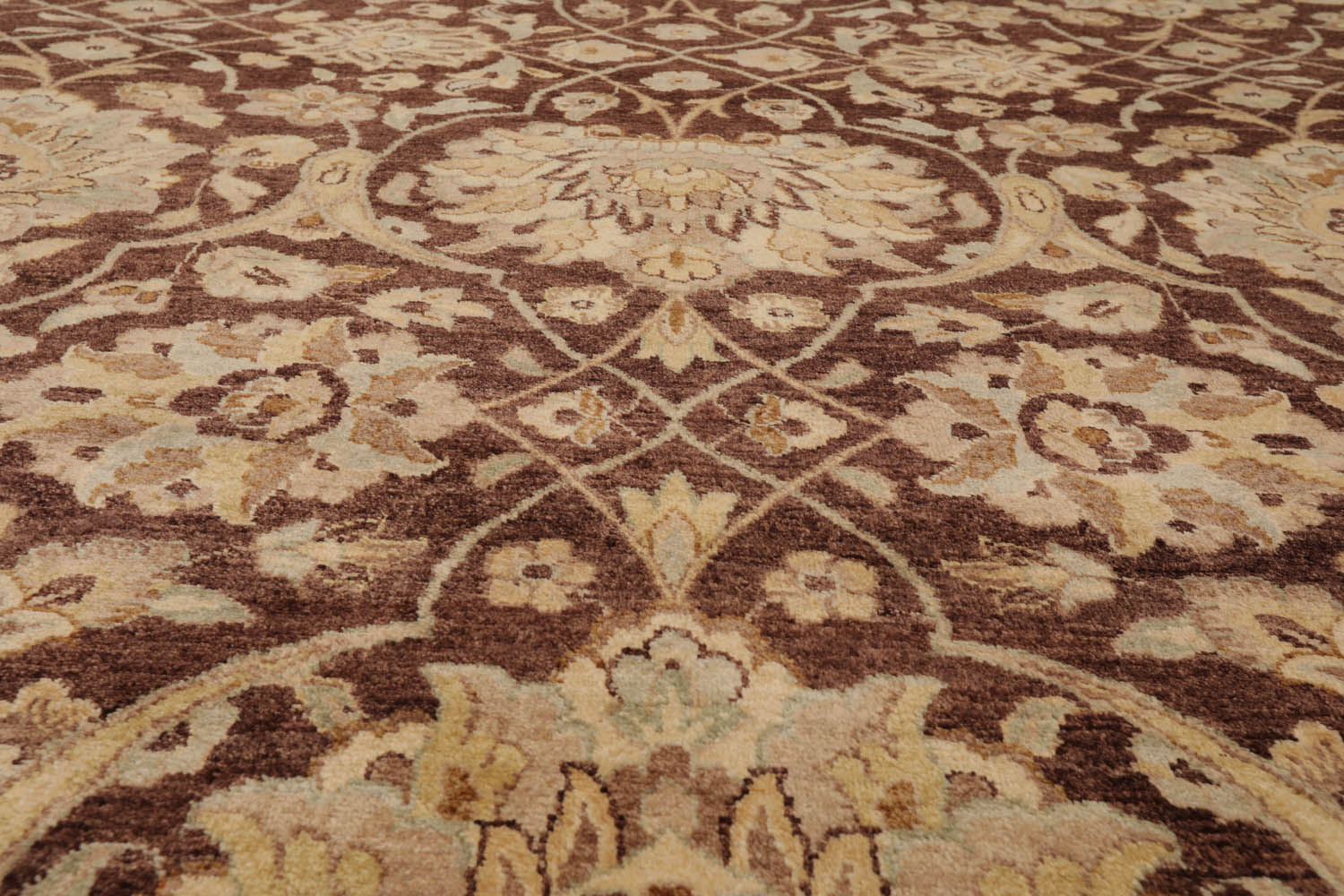 9x12 Brown, Caramel, Beige Color Hand Knotted All-Over 100% Wool Traditional Oriental Rug