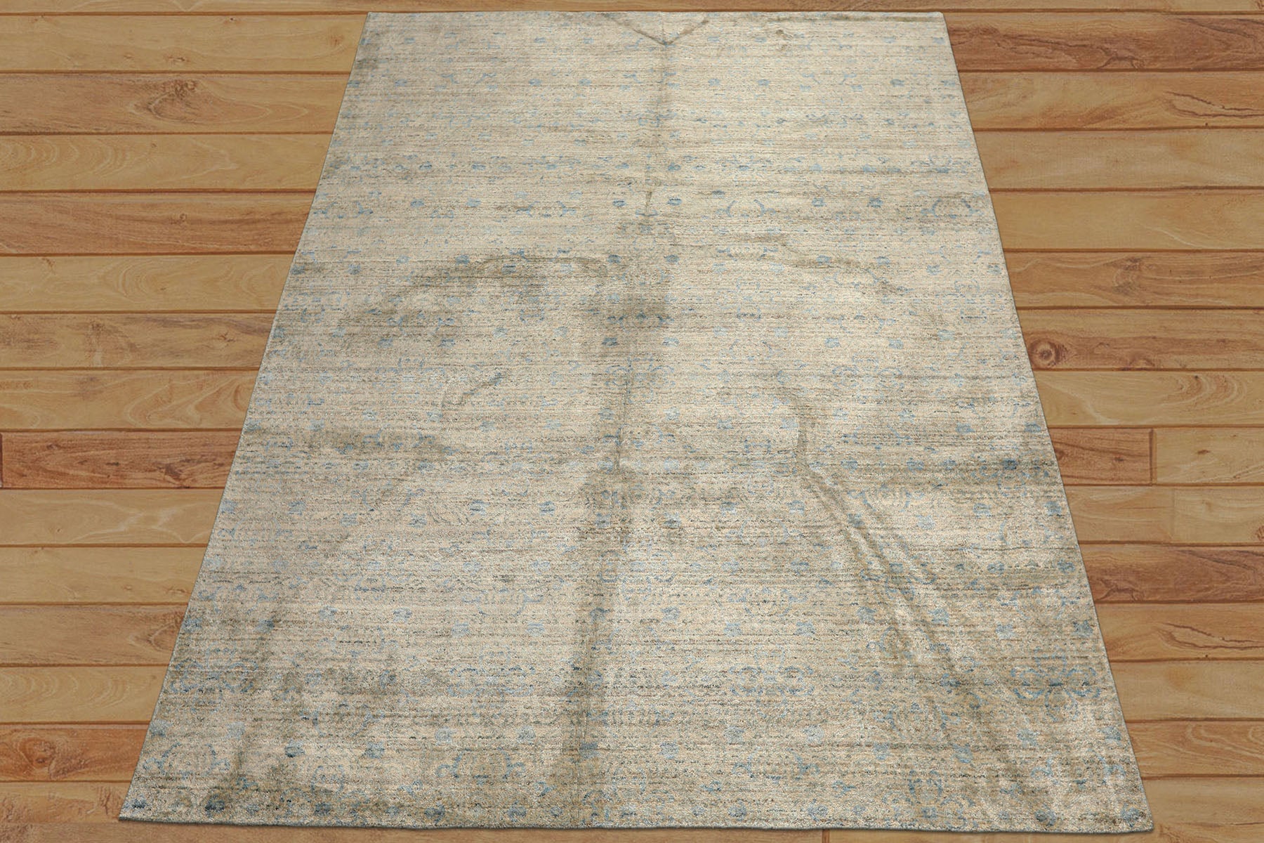 8x10 Beige, Gray, Aqua Color Hand Loomed Oushak Wool & Bamboo Silk Transitional Oriental Rug