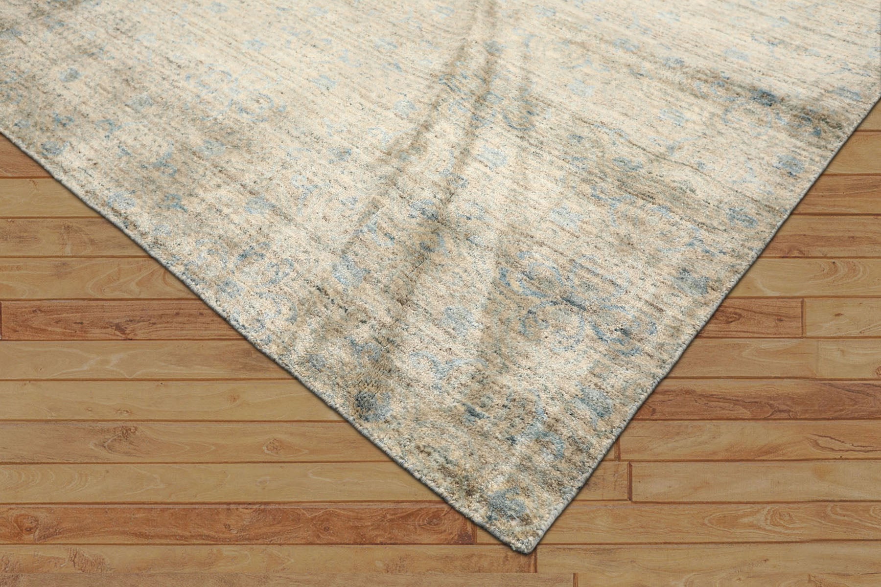8x10 Beige, Gray, Aqua Color Hand Loomed Oushak Wool & Bamboo Silk Transitional Oriental Rug