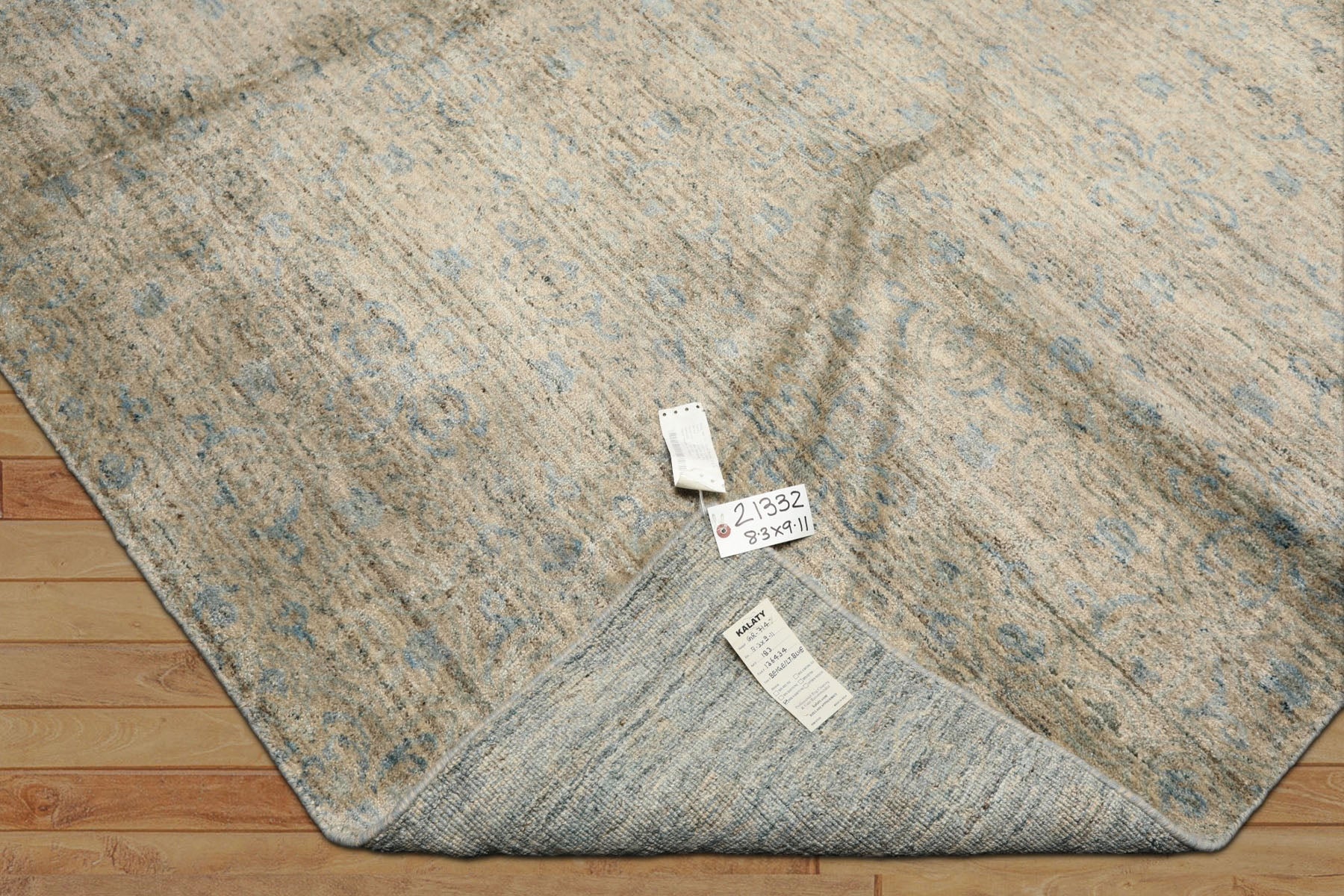 8x10 Beige, Gray, Aqua Color Hand Loomed Oushak Wool & Bamboo Silk Transitional Oriental Rug