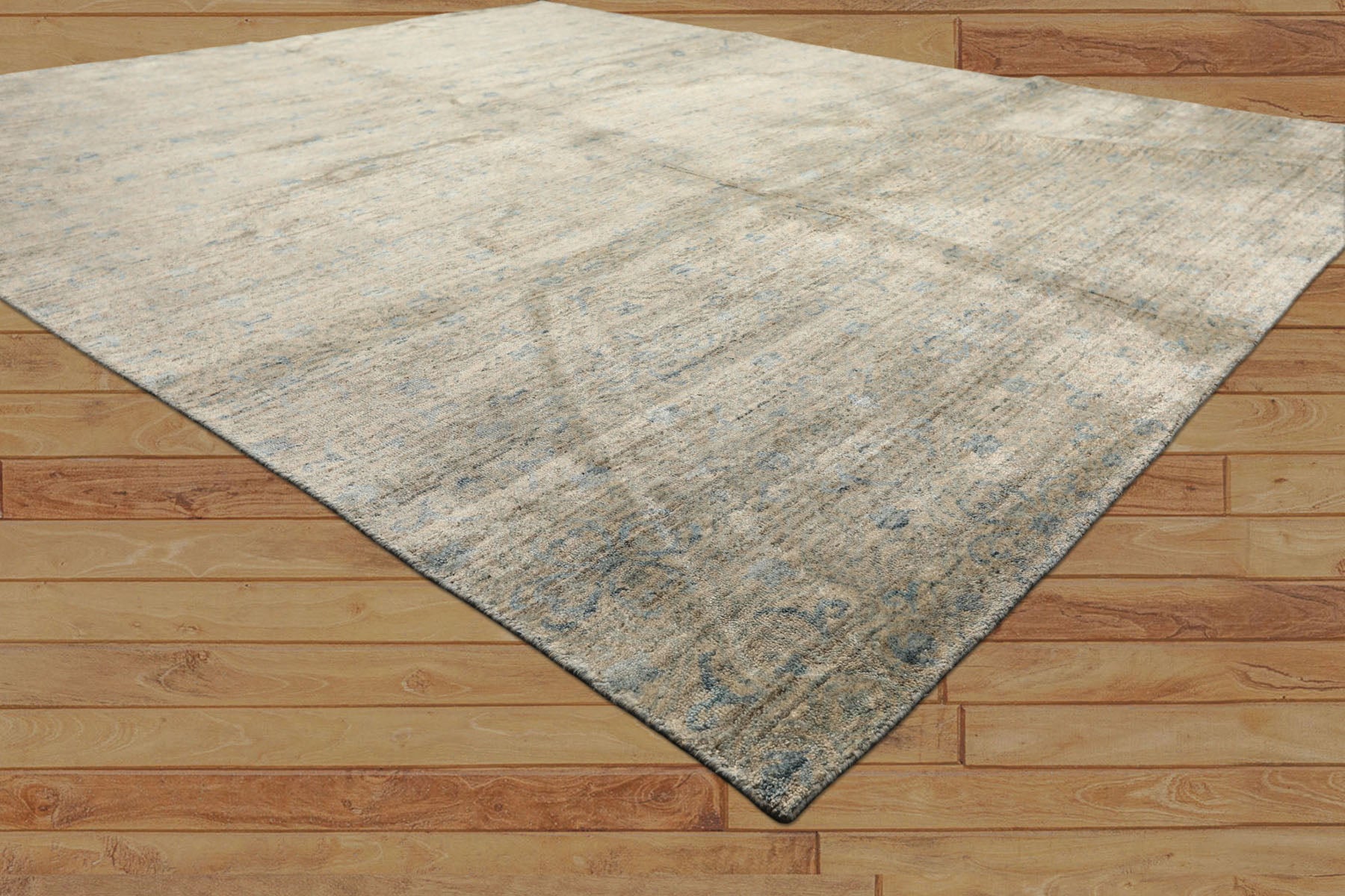 8x10 Beige, Gray, Aqua Color Hand Loomed Oushak Wool & Bamboo Silk Transitional Oriental Rug