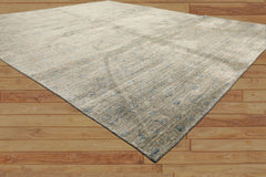 8x10 Beige, Gray, Aqua Color Hand Loomed Oushak Wool & Bamboo Silk Transitional Oriental Rug