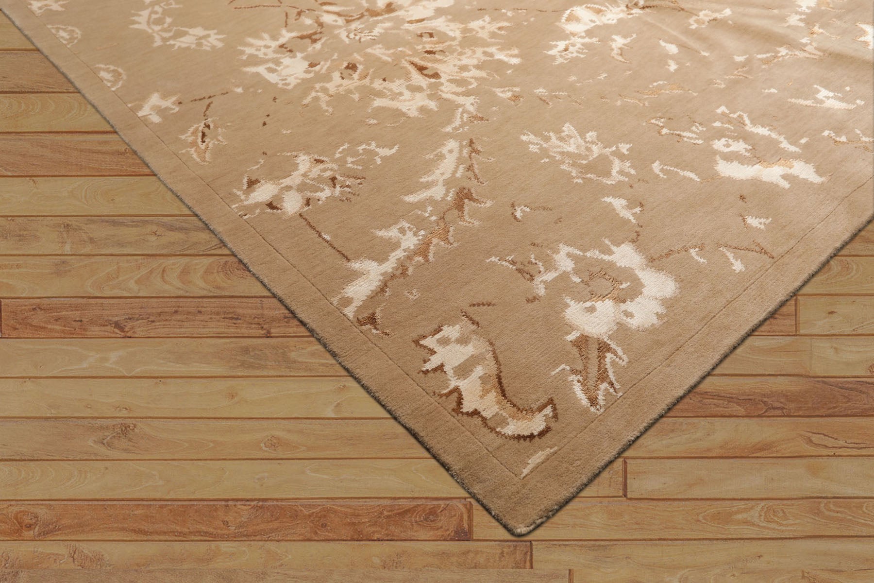 8x11 Beige, Tan, Ivory Color Hand Knotted Tibetan Wool & Bamboo Silk Transitional Oriental Rug