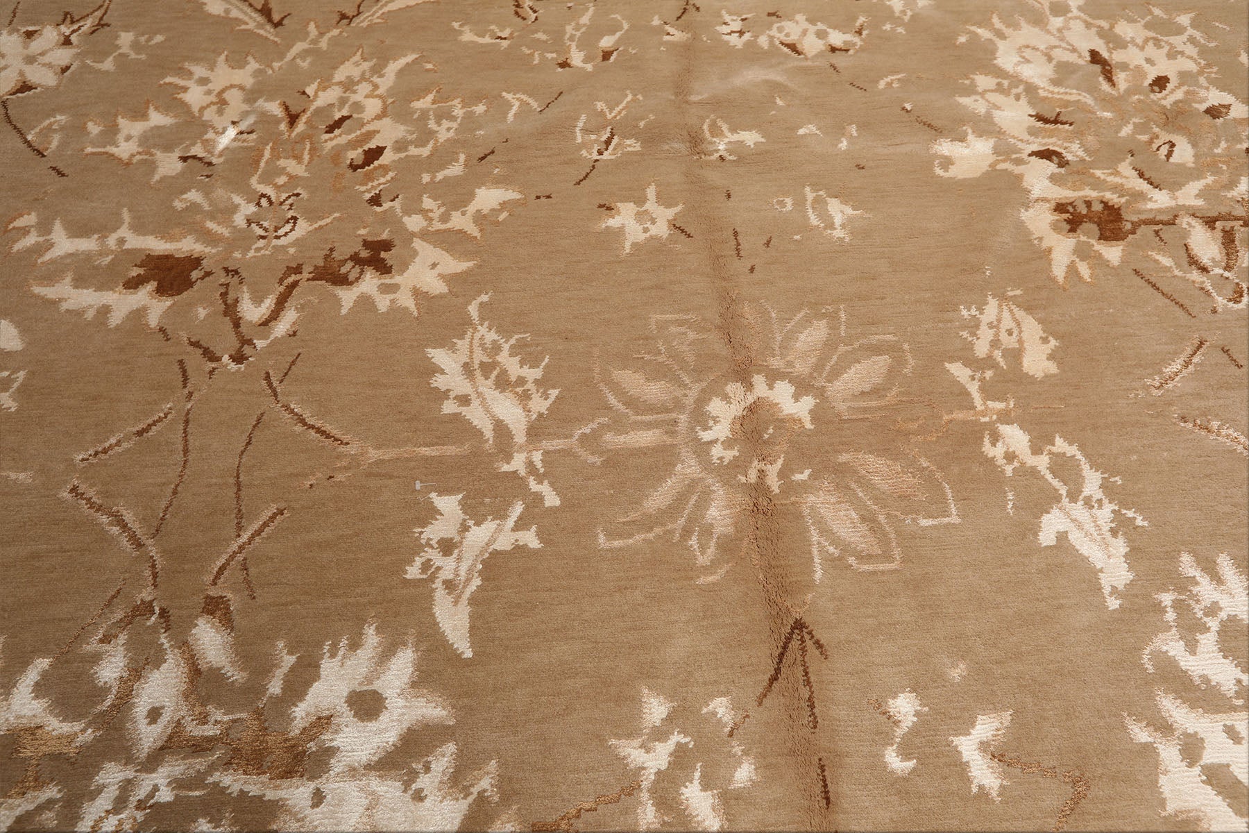 8x11 Beige, Tan, Ivory Color Hand Knotted Tibetan Wool & Bamboo Silk Transitional Oriental Rug