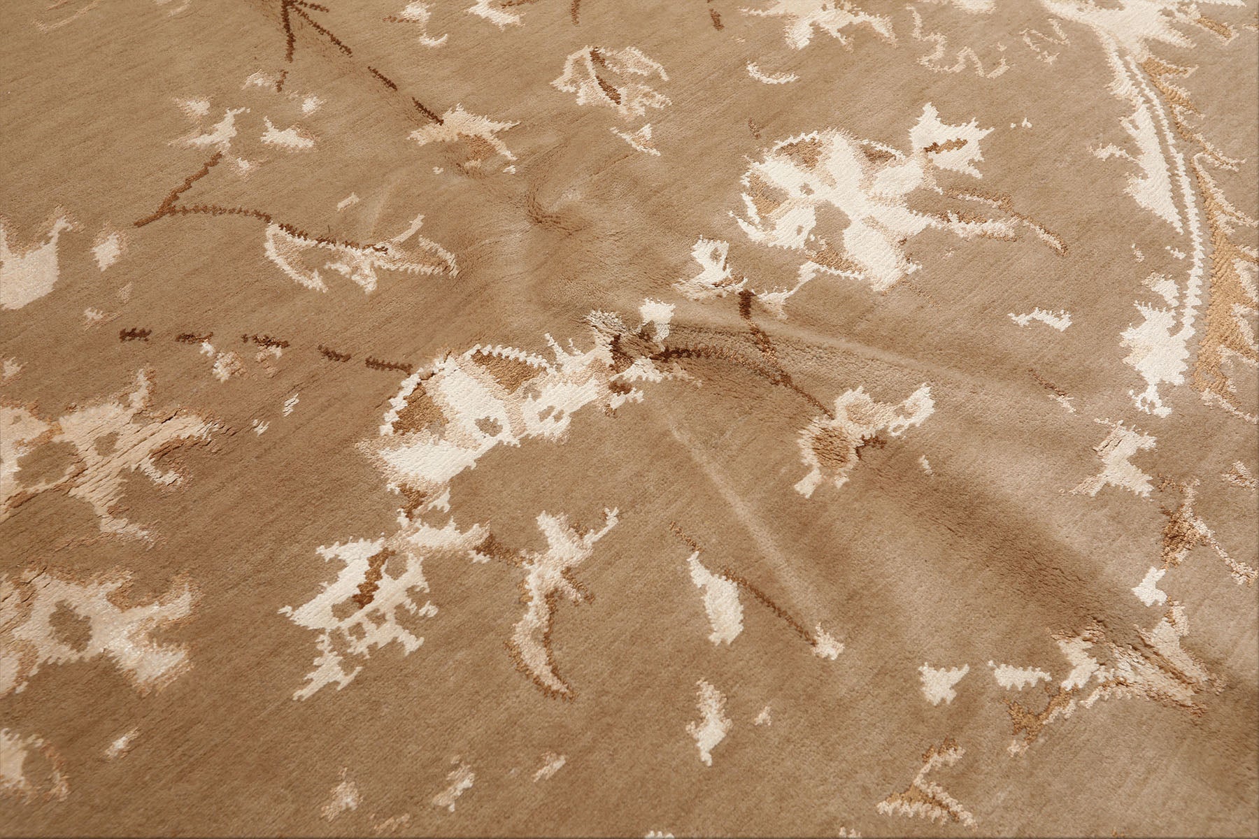 8x11 Beige, Tan, Ivory Color Hand Knotted Tibetan Wool & Bamboo Silk Transitional Oriental Rug