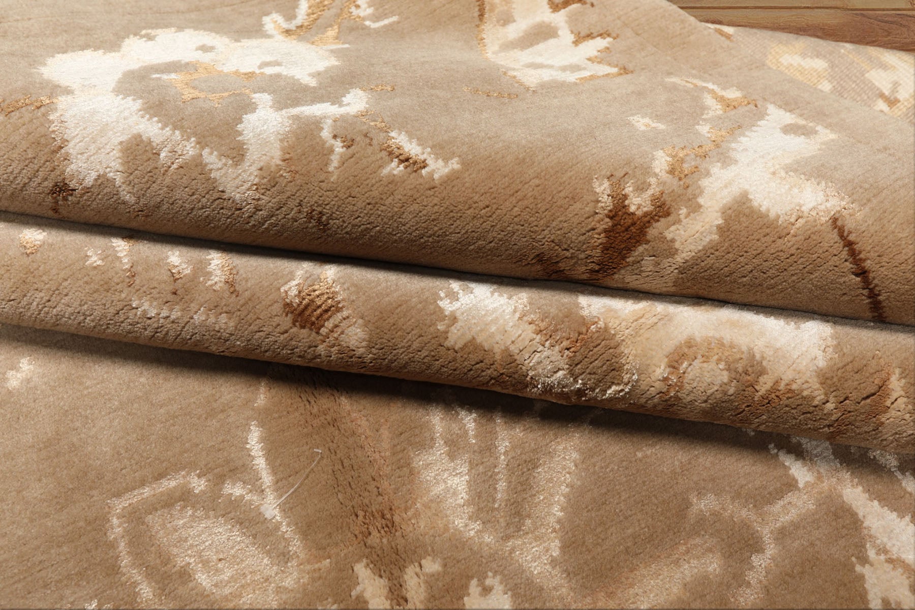 8x11 Beige, Tan, Ivory Color Hand Knotted Tibetan Wool & Bamboo Silk Transitional Oriental Rug