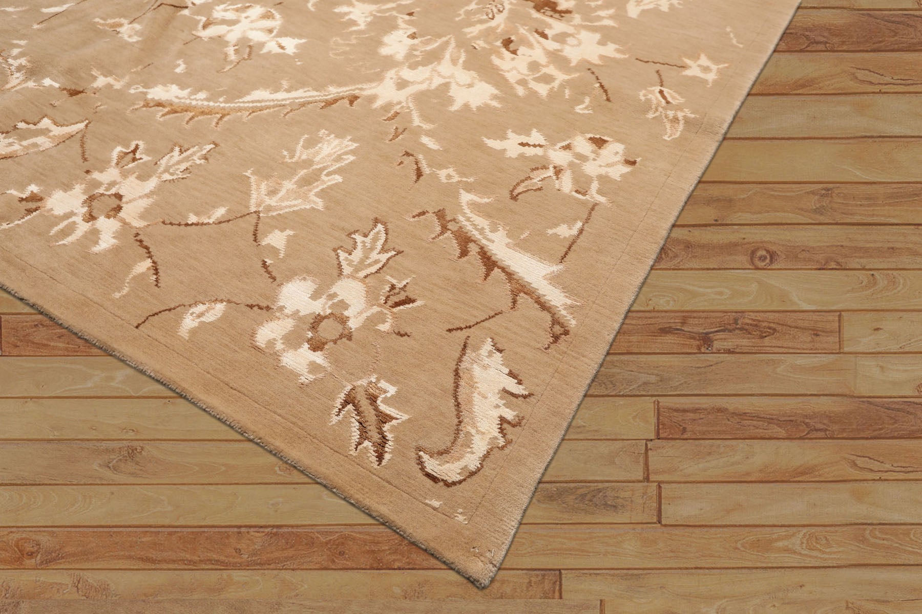 8x11 Beige, Tan, Ivory Color Hand Knotted Tibetan Wool & Bamboo Silk Transitional Oriental Rug