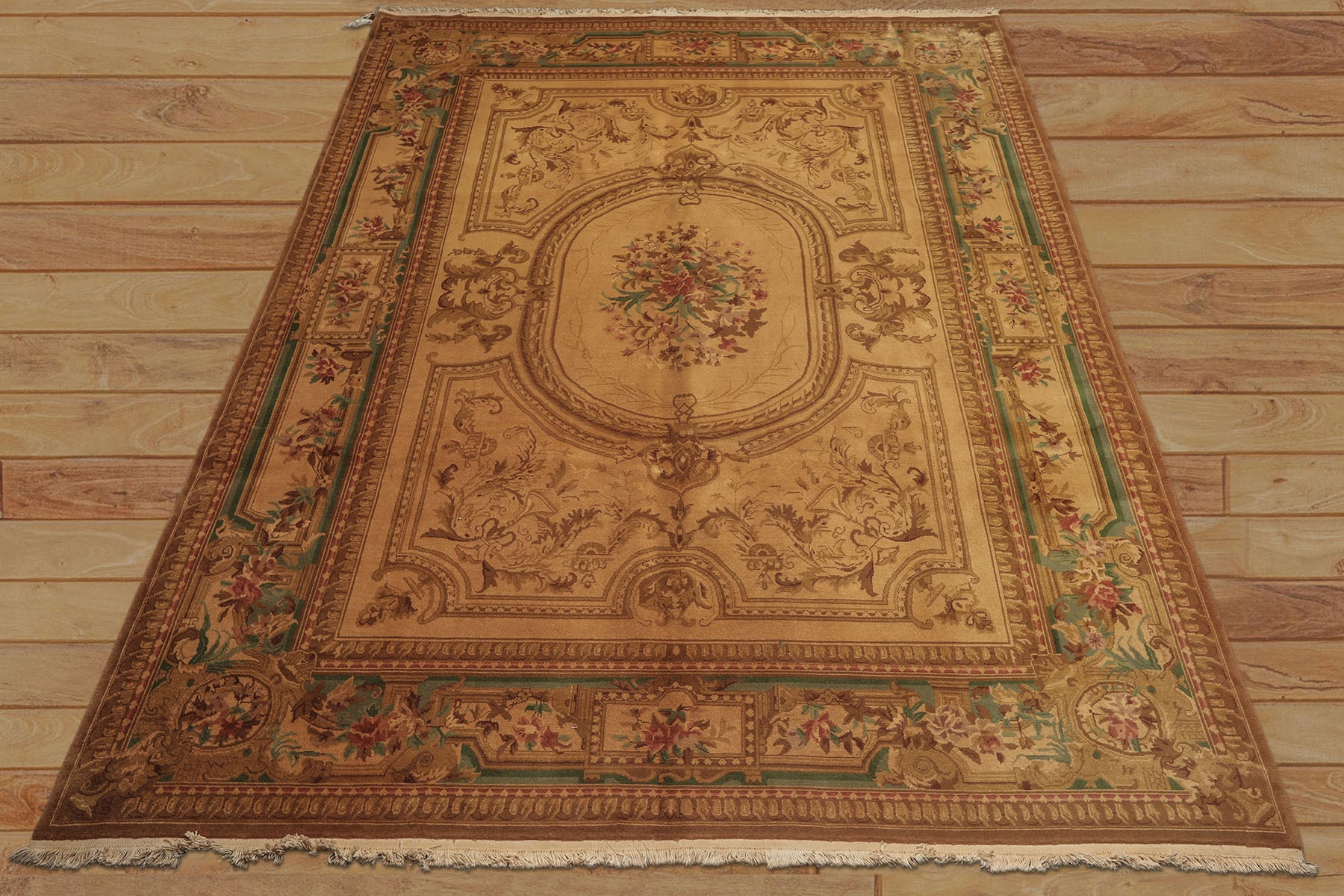8x11 Tan, Rose, Brown Color Hand Knotted French Aubusson Savonnerie Wool Traditional Oriental Rug