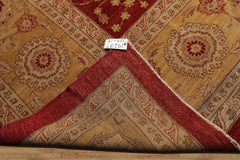 LoomBloom 12'5''x18' Rusty Red Hand Knotted Wool Traditional Peshawar Rug - 200 KPSI
