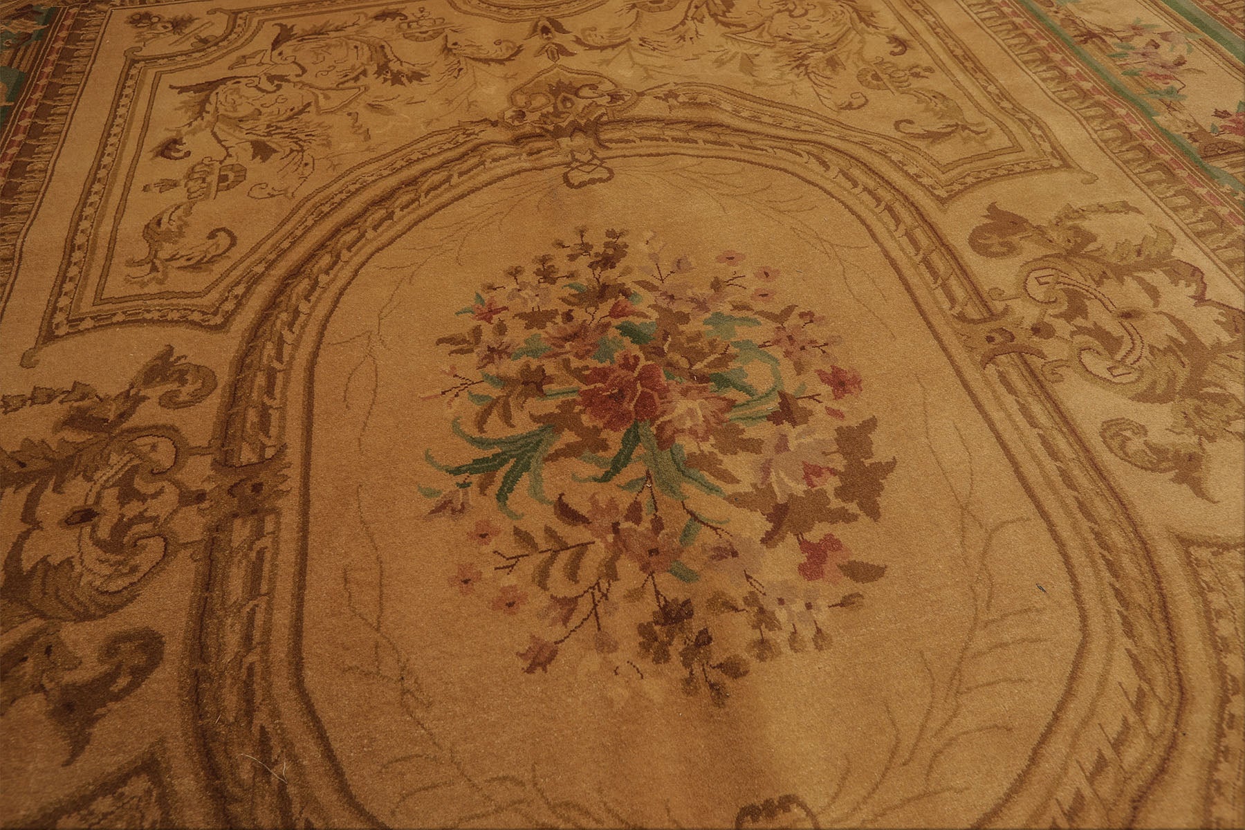 8x11 Tan, Rose, Brown Color Hand Knotted French Aubusson Savonnerie Wool Traditional Oriental Rug