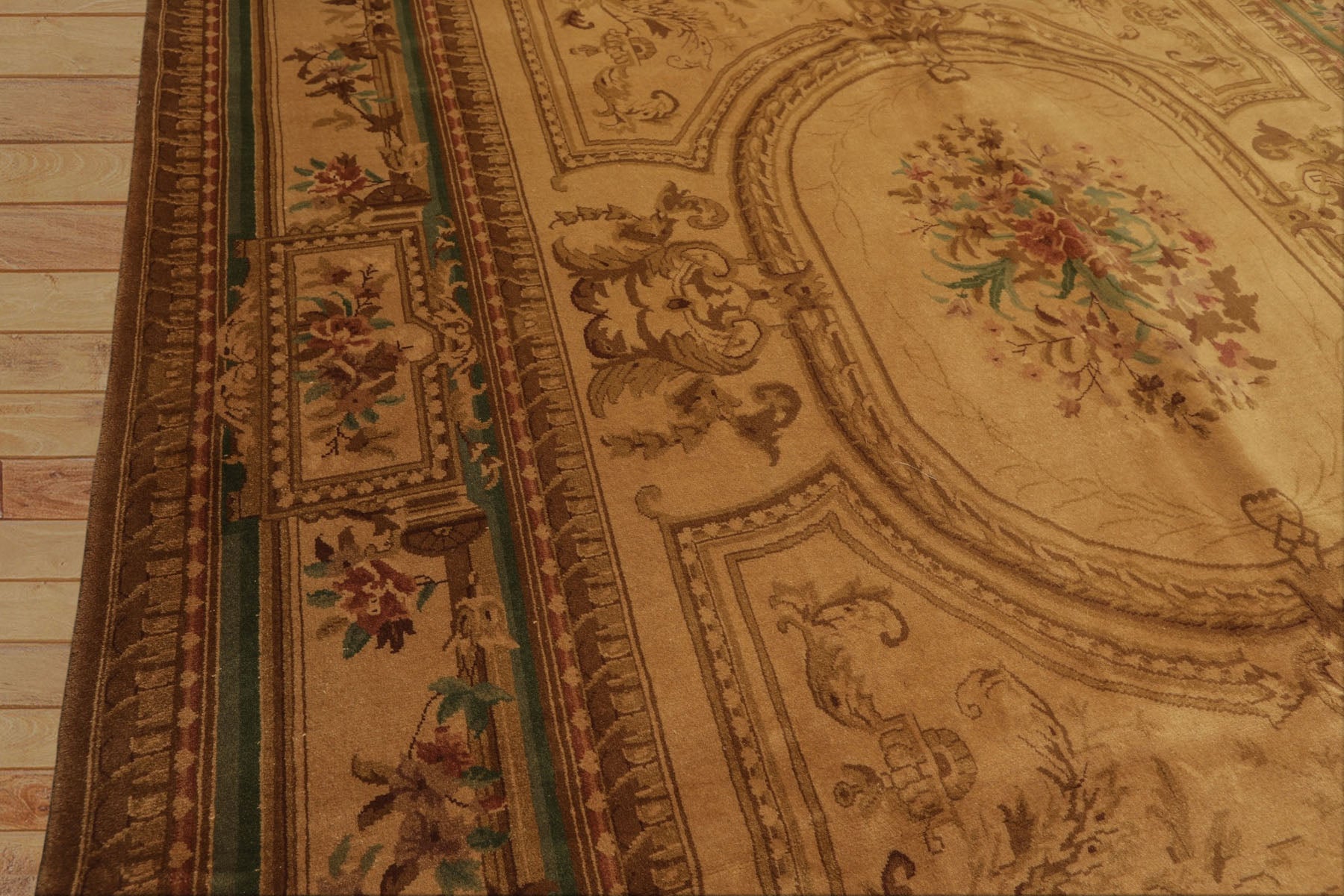 8x11 Tan, Rose, Brown Color Hand Knotted French Aubusson Savonnerie Wool Traditional Oriental Rug