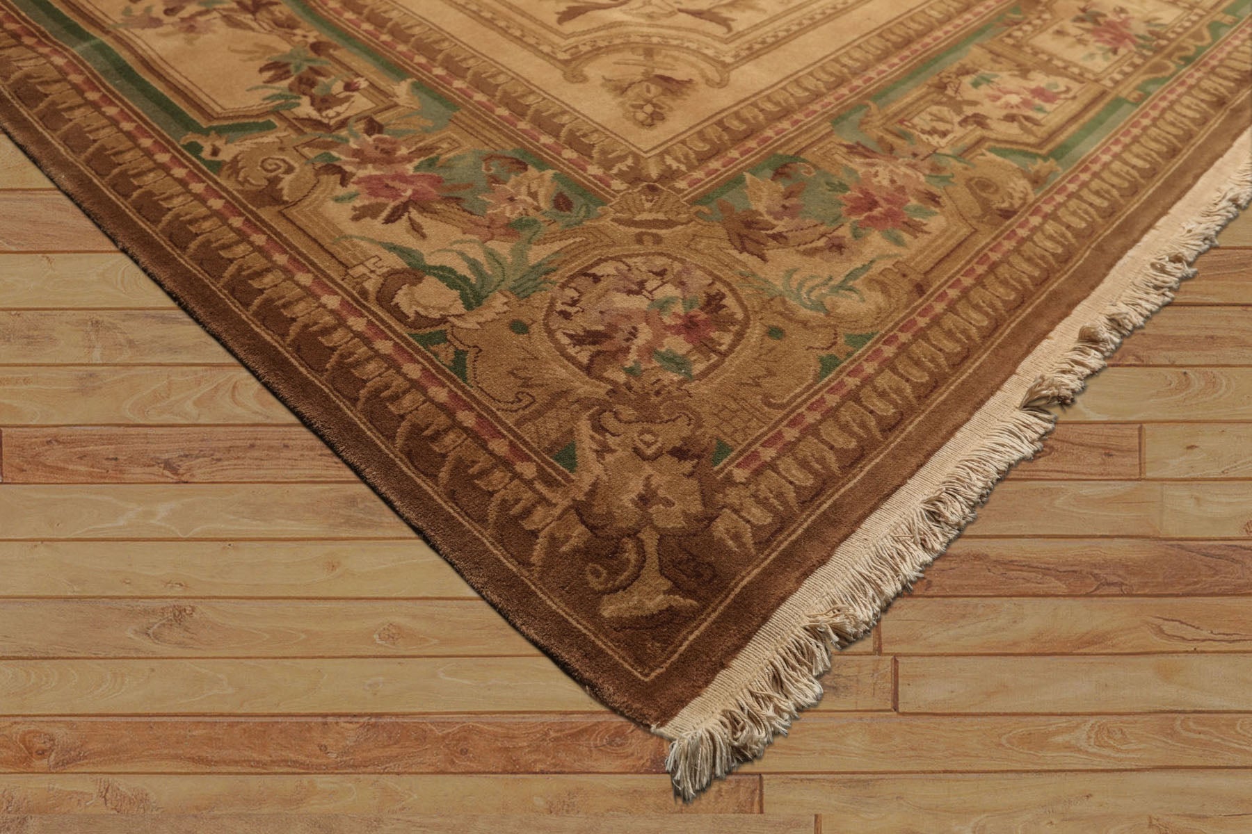 8x11 Tan, Rose, Brown Color Hand Knotted French Aubusson Savonnerie Wool Traditional Oriental Rug
