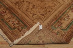 8x11 Tan, Rose, Brown Color Hand Knotted French Aubusson Savonnerie Wool Traditional Oriental Rug