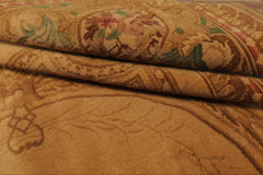 8x11 Tan, Rose, Brown Color Hand Knotted French Aubusson Savonnerie Wool Traditional Oriental Rug