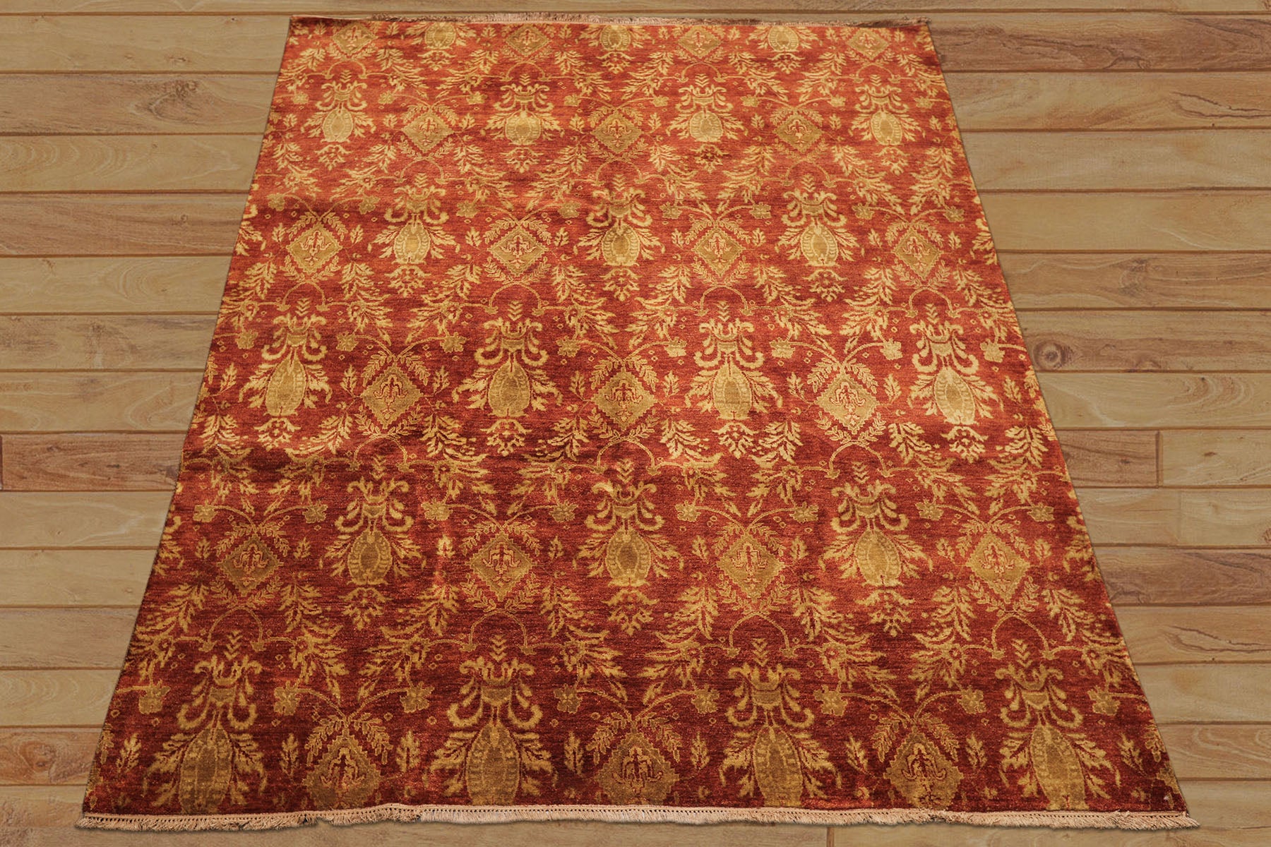 Multi Size Burnt Orange Gold Color Hand Knotted Agra Wool Transitional Oriental Rug