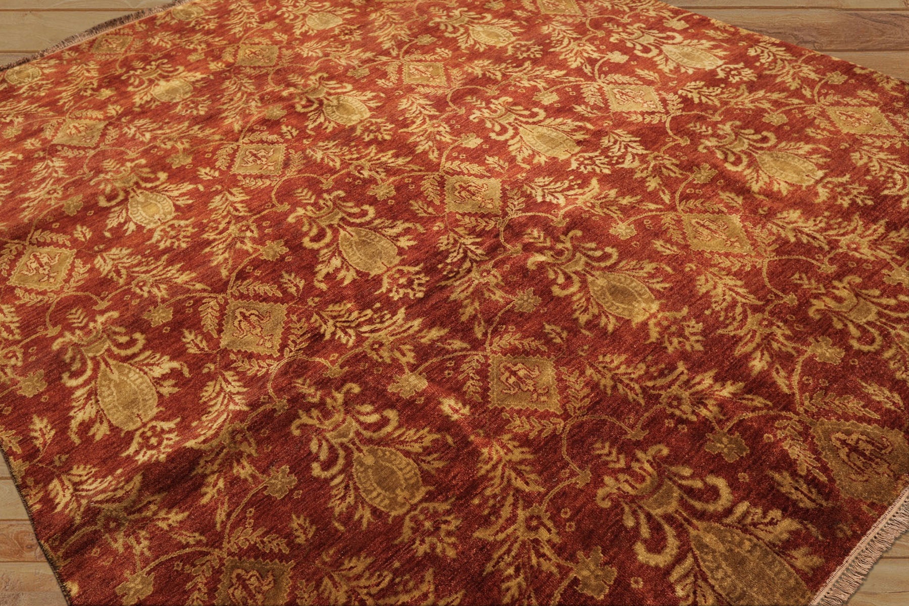 Multi Size Burnt Orange Gold Color Hand Knotted Agra Wool Transitional Oriental Rug