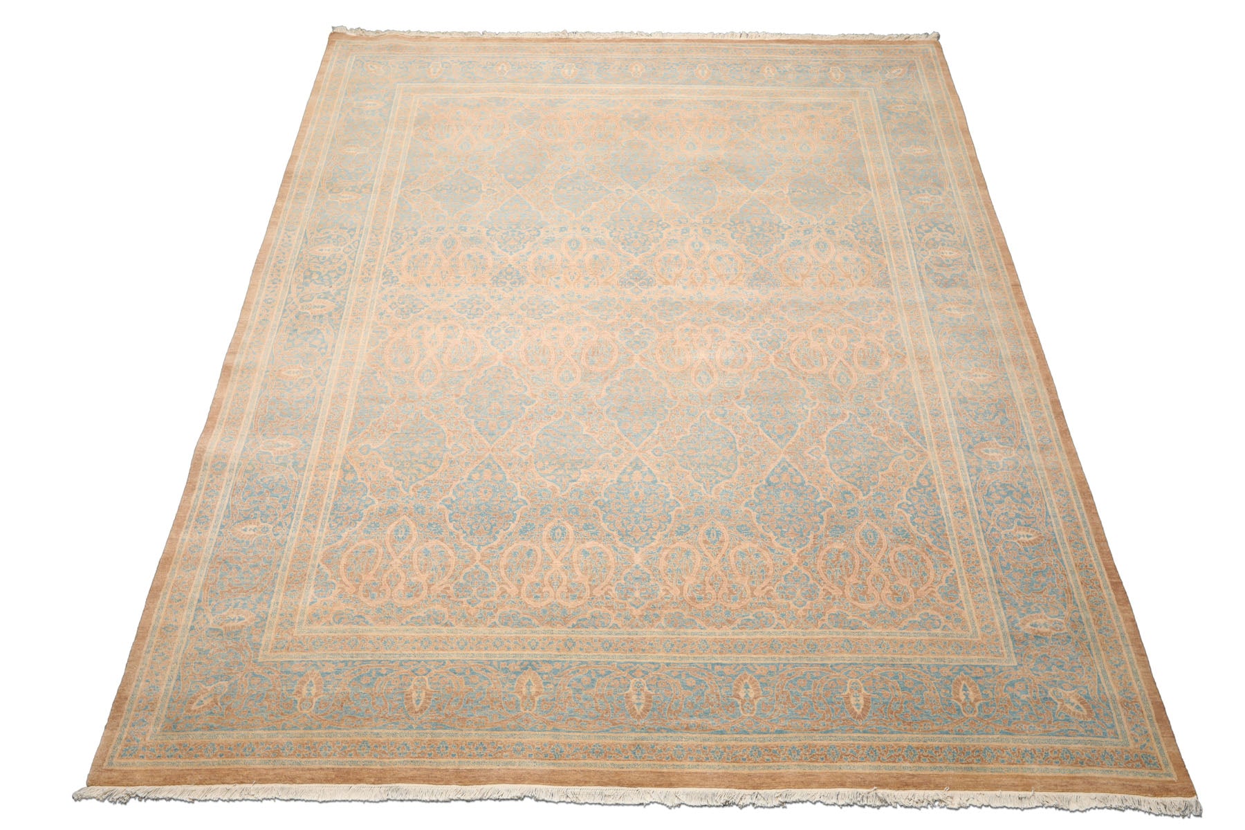 8x10 Beige, Tan, Aqua Color Hand Knotted Pak Persian 100% Wool Traditional Oriental Rug