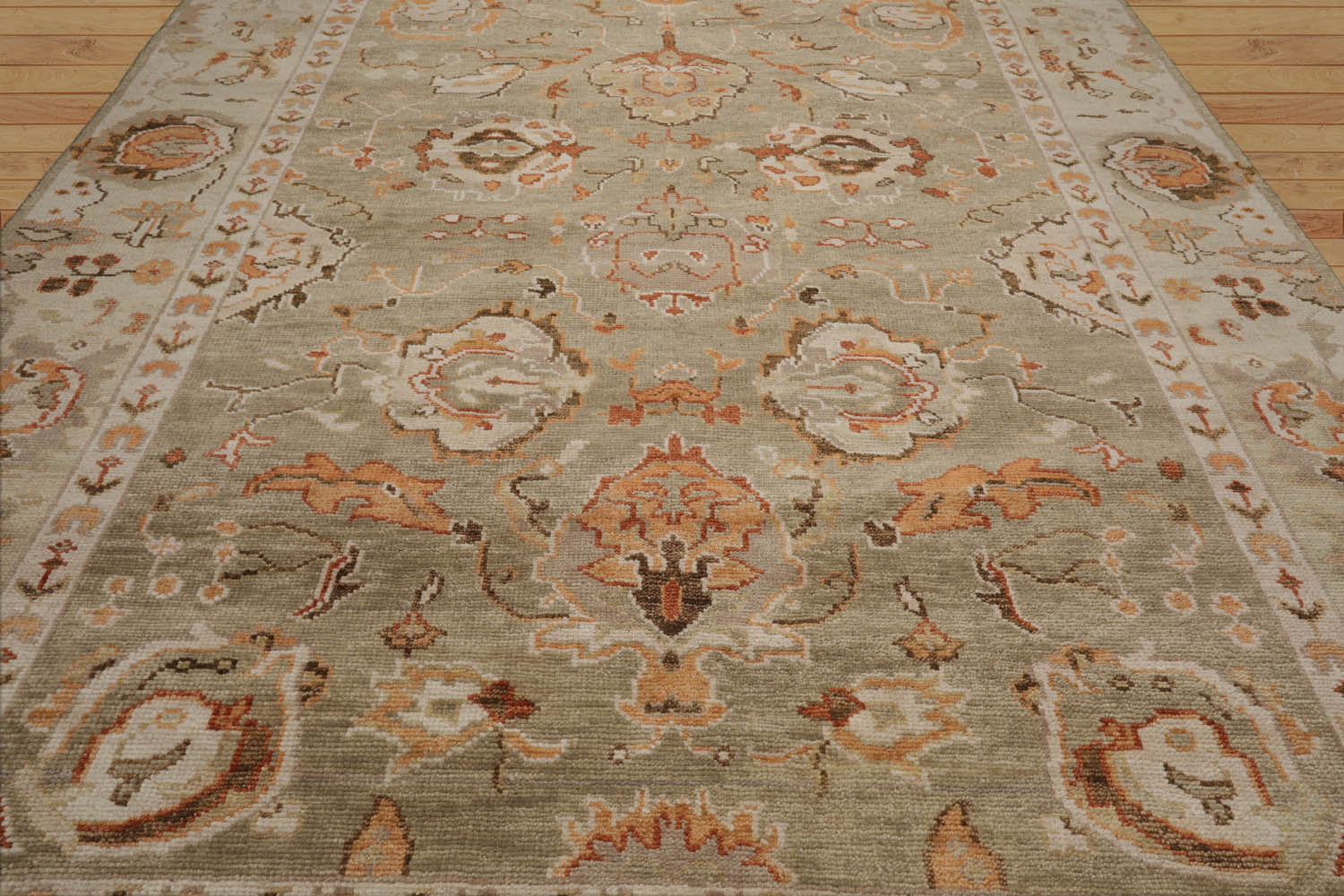 Ethe Multi Size LoomBloom Muted Turkish Oushak Hand Knotted Wool Traditional Area Rug Moss, Beige Color