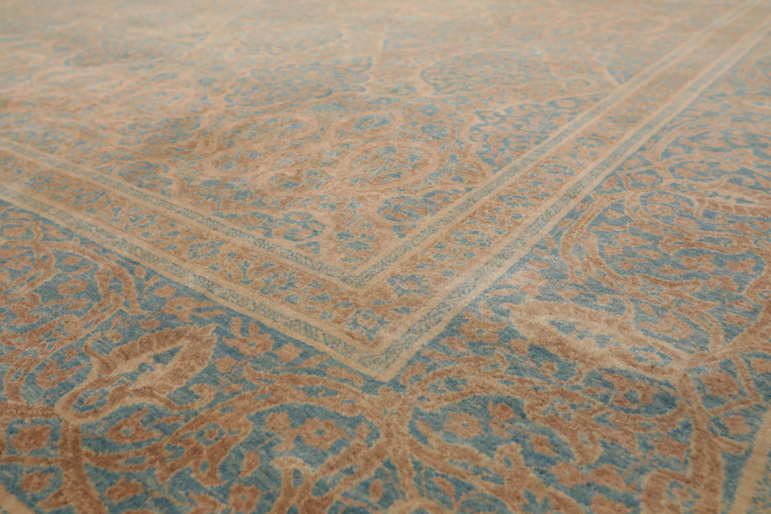 8x10 Blue, Blue, Beige Color Hand Knotted All-Over 100% Wool Traditional Oriental Rug