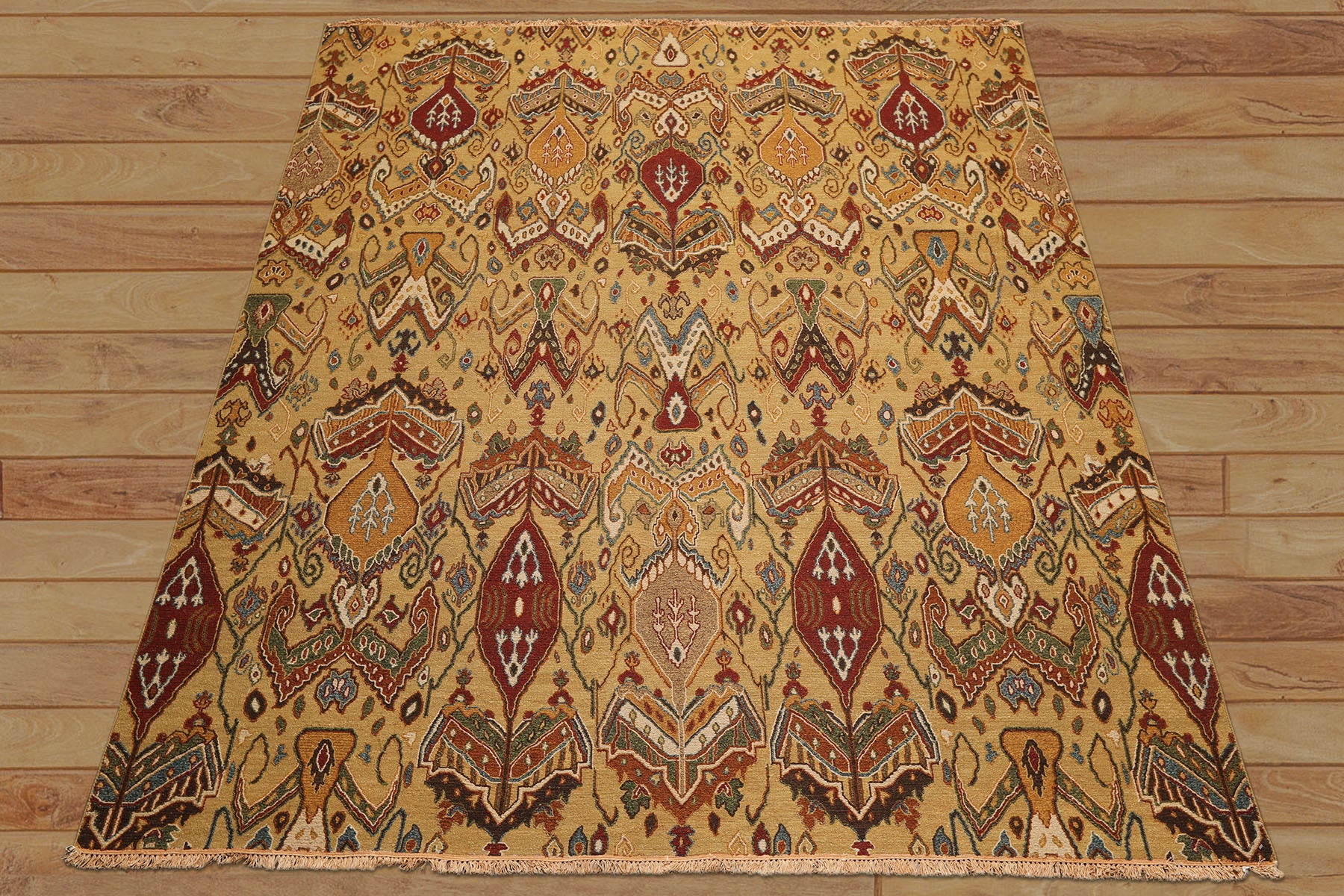 8x10 Light Gold, Rust, Sage Color Hand Knotted Soumak Wool Traditional Oriental Rug