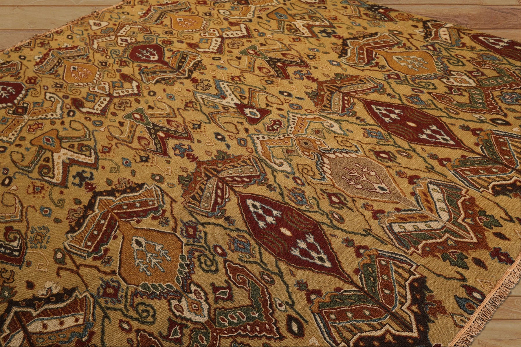8x10 Light Gold, Rust, Sage Color Hand Knotted Soumak Wool Traditional Oriental Rug