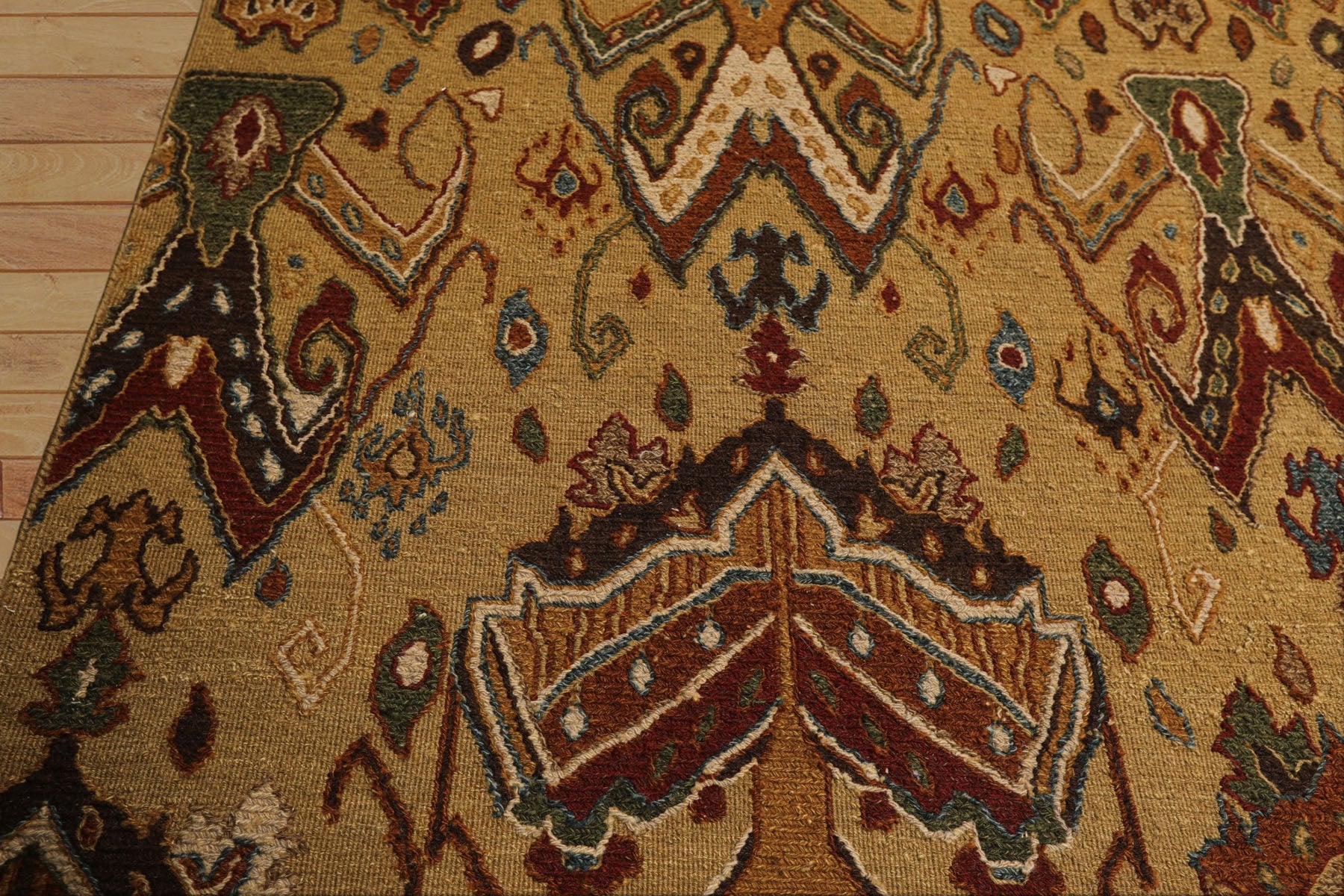 8x10 Light Gold, Rust, Sage Color Hand Knotted Soumak Wool Traditional Oriental Rug