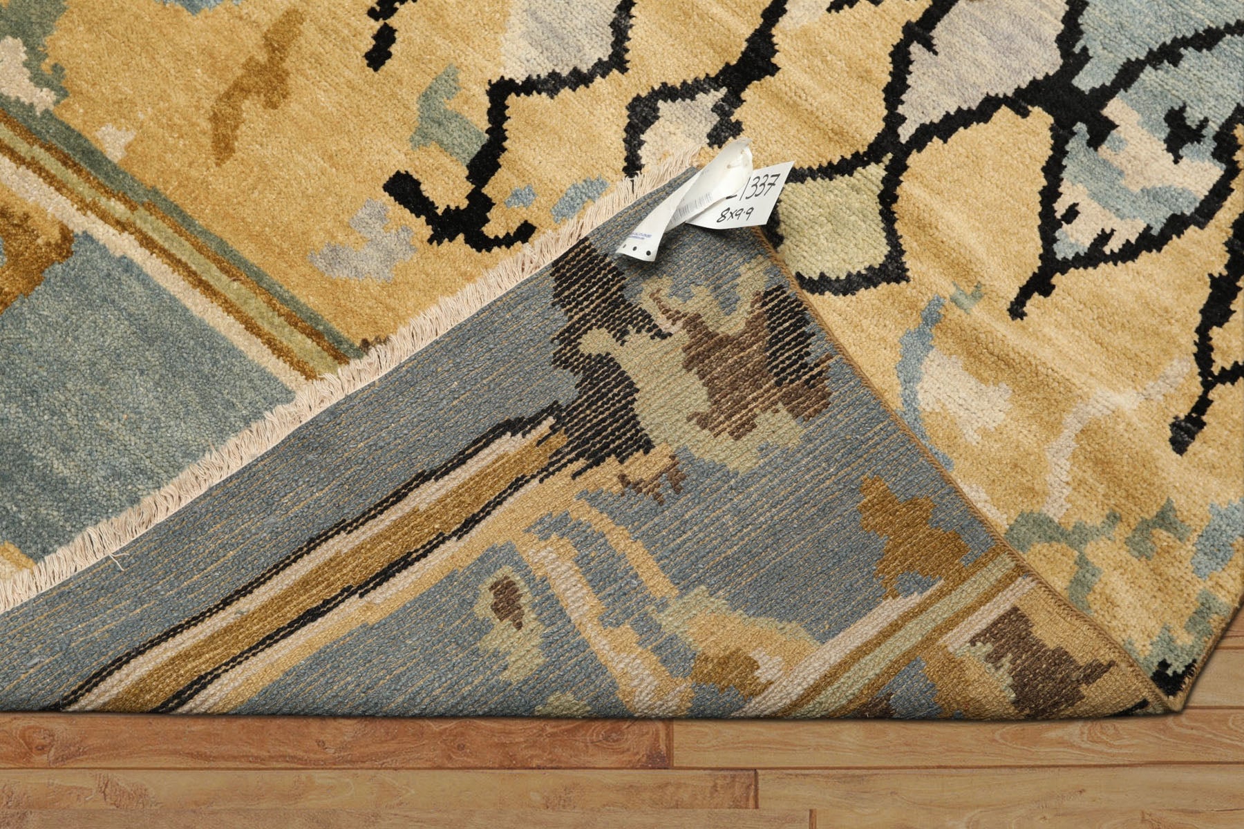 8x10 Light Gold, Aqua, Black Color Hand Knotted Oushak Wool Modern & Contemporary Oriental Rug