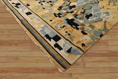 8x10 Light Gold, Aqua, Black Color Hand Knotted Oushak Wool Modern & Contemporary Oriental Rug