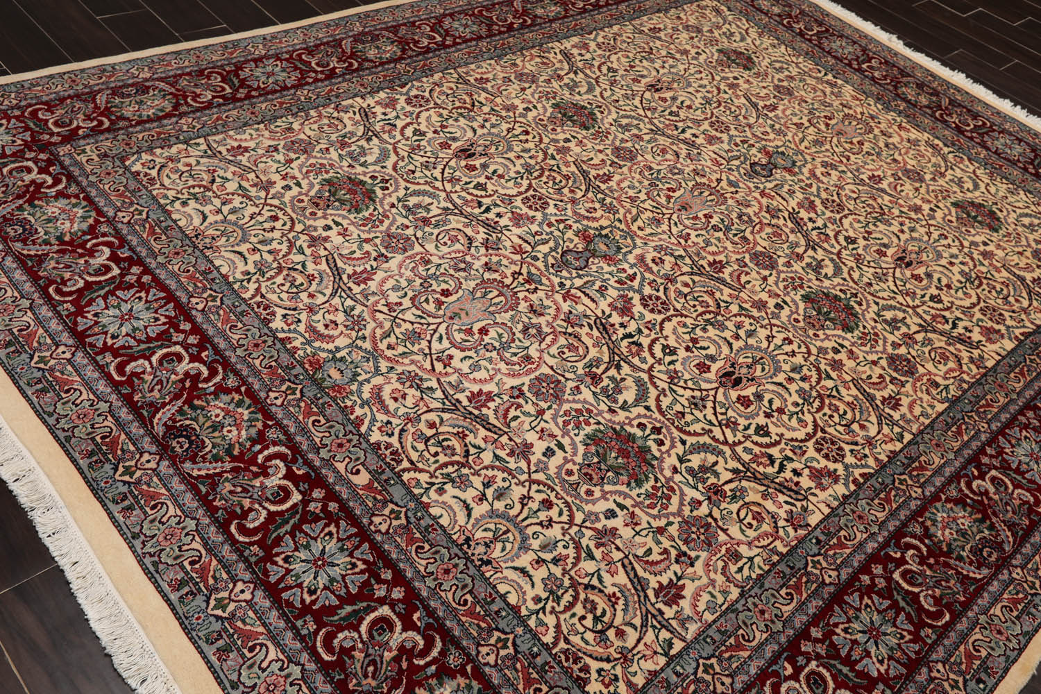 8x10 Ivory, Burgundy, Blue Color Hand Knotted All-Over 100% Wool Traditional Oriental Rug