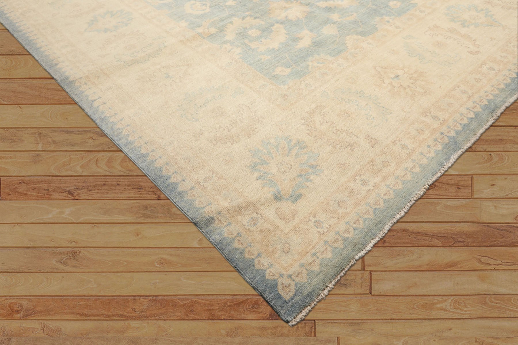 9x12 Aqua, Ivory, Tan Color Hand Knotted Chobi Peshawar Wool Traditional Oriental Rug