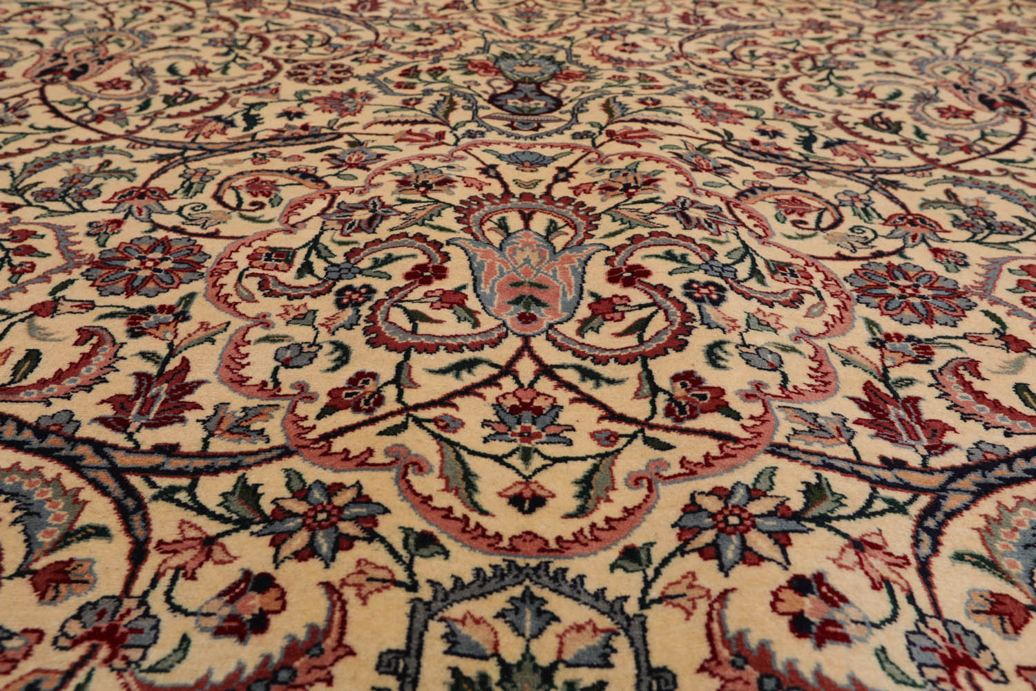 8x10 Ivory, Burgundy, Blue Color Hand Knotted All-Over 100% Wool Traditional Oriental Rug