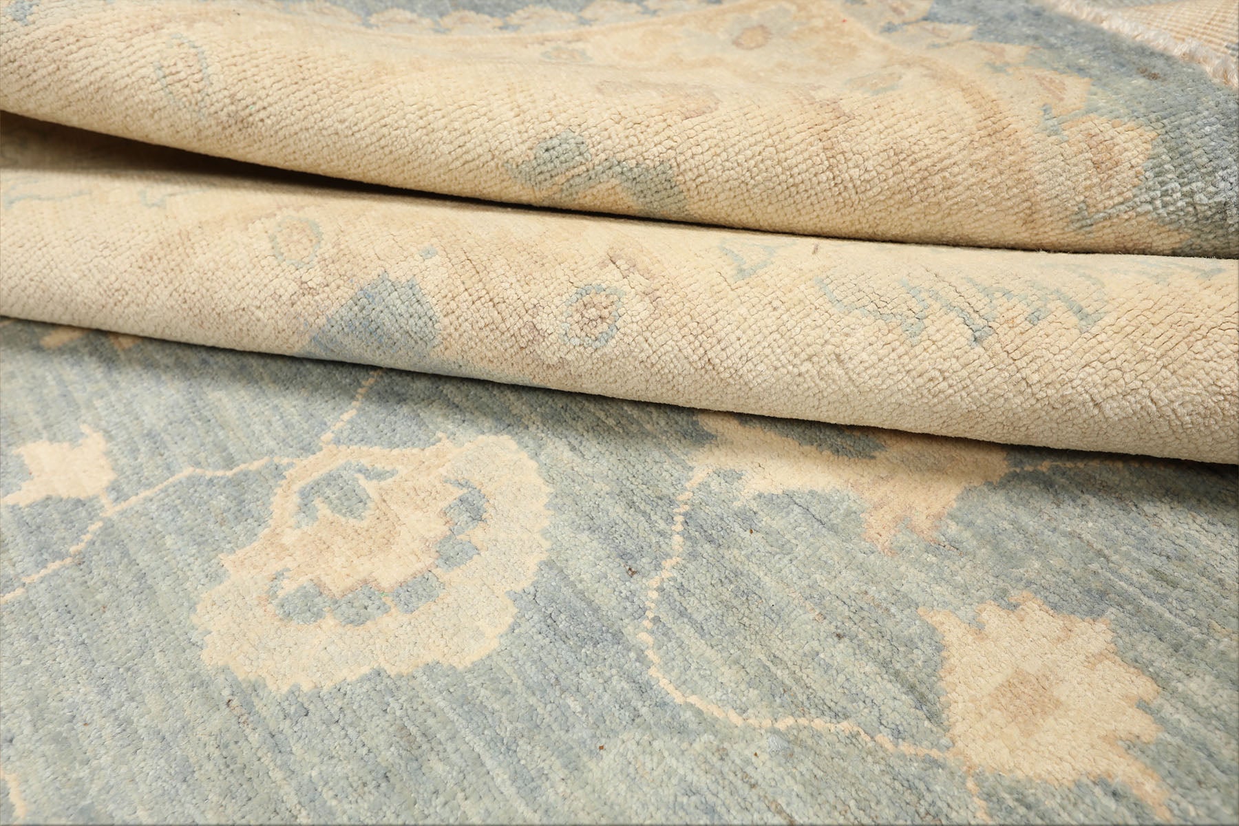 9x12 Aqua, Ivory, Tan Color Hand Knotted Chobi Peshawar Wool Traditional Oriental Rug