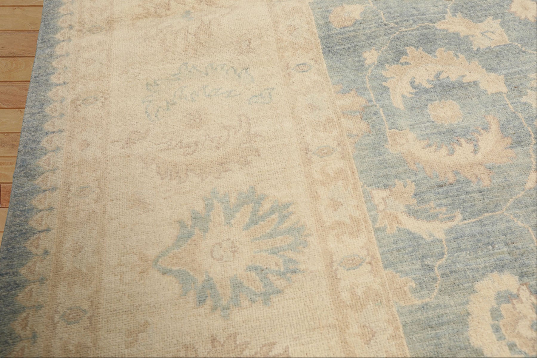 9x12 Aqua, Ivory, Tan Color Hand Knotted Chobi Peshawar Wool Traditional Oriental Rug