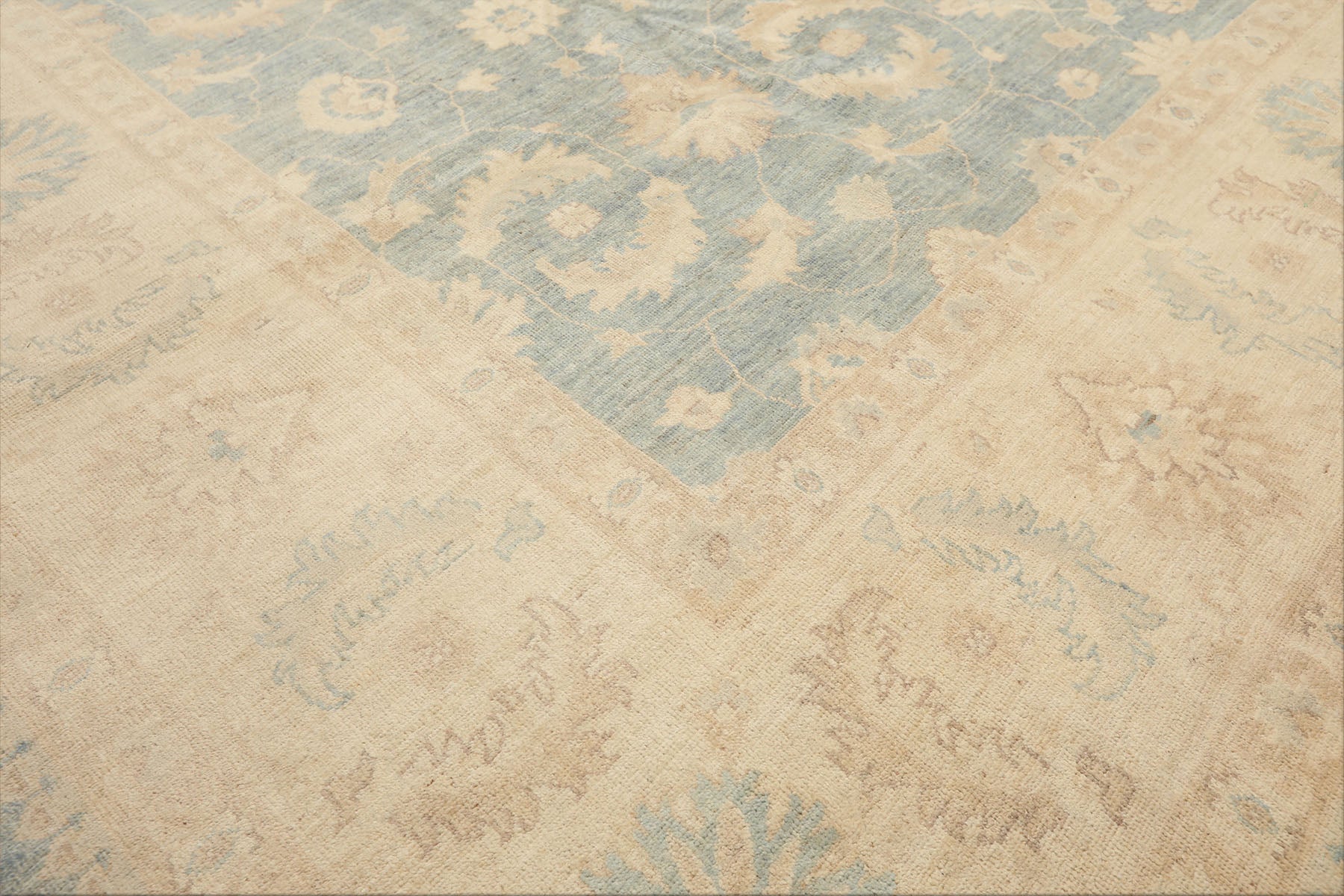 9x12 Aqua, Ivory, Tan Color Hand Knotted Chobi Peshawar Wool Traditional Oriental Rug