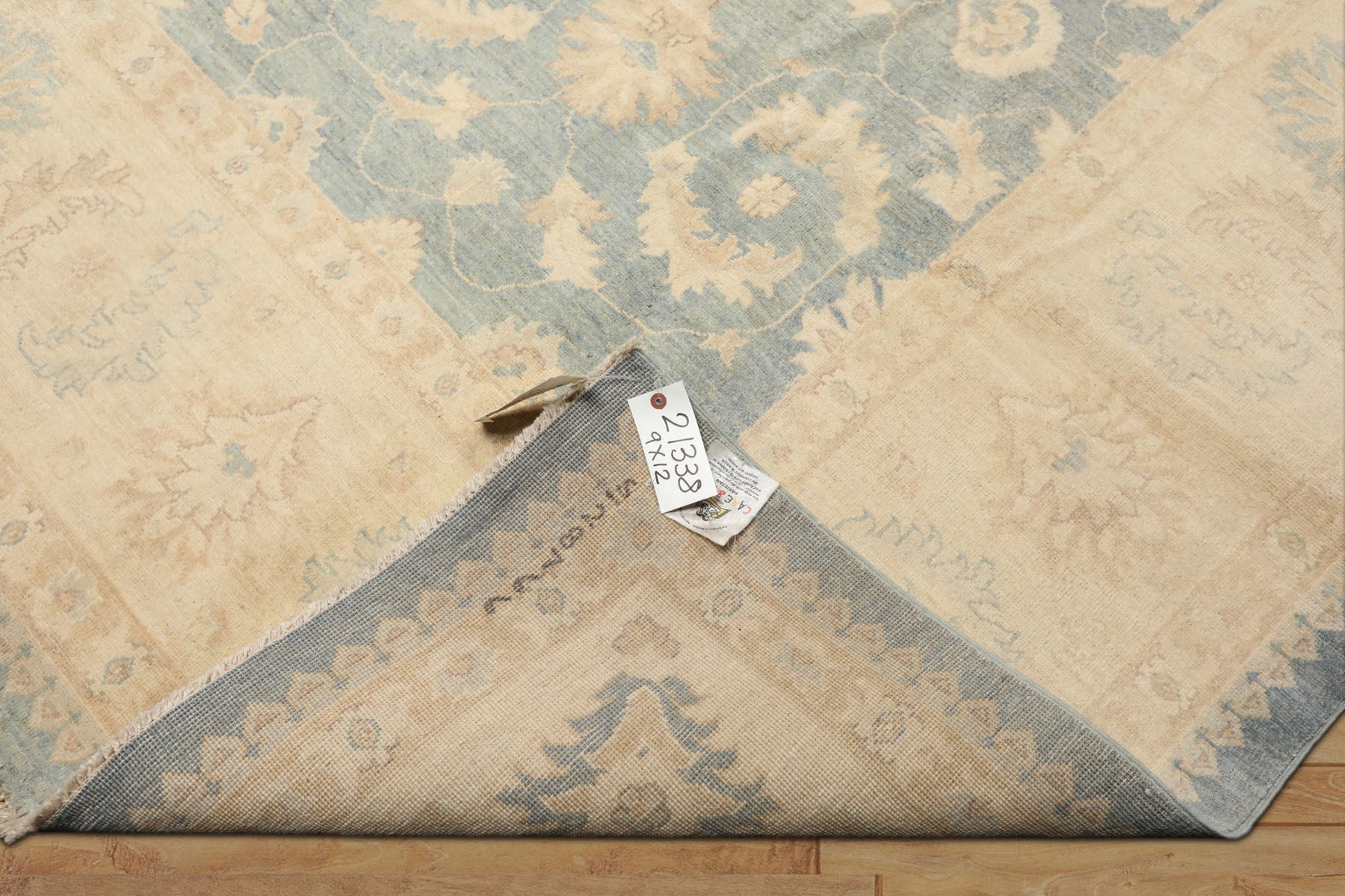 9x12 Aqua, Ivory, Tan Color Hand Knotted Chobi Peshawar Wool Traditional Oriental Rug