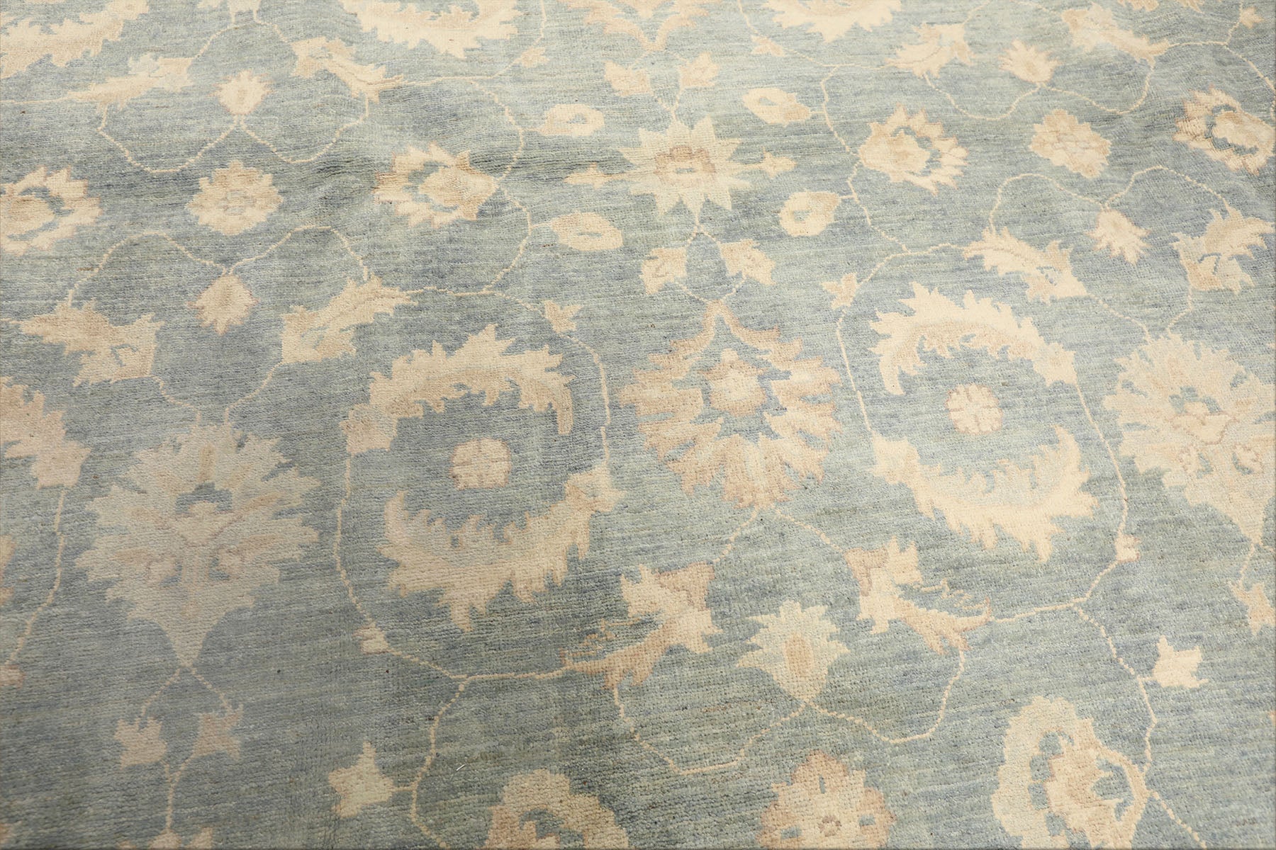 9x12 Aqua, Ivory, Tan Color Hand Knotted Chobi Peshawar Wool Traditional Oriental Rug